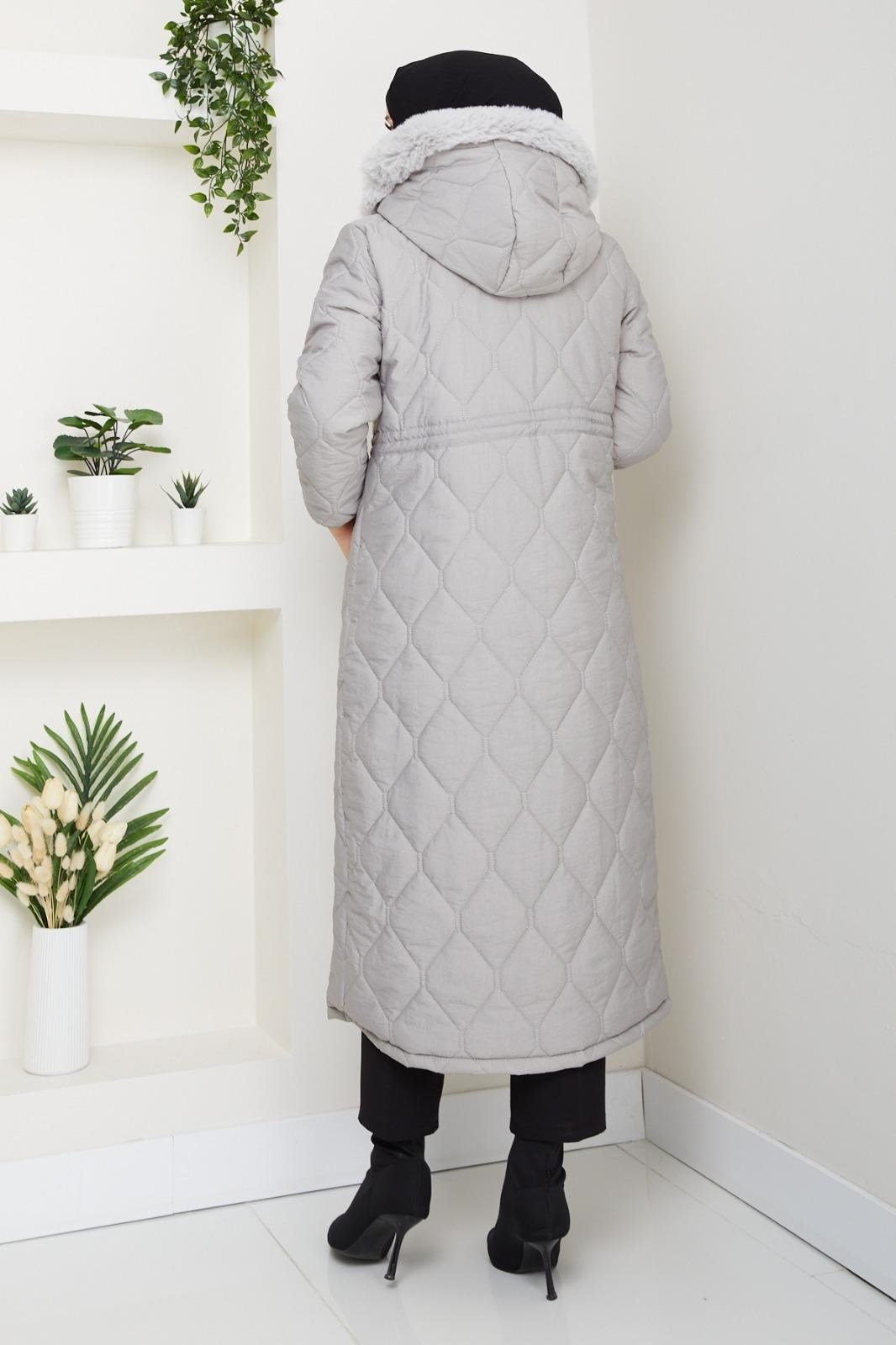 BELİ LASTİKLİ KAPİTONE MONT / Gri
