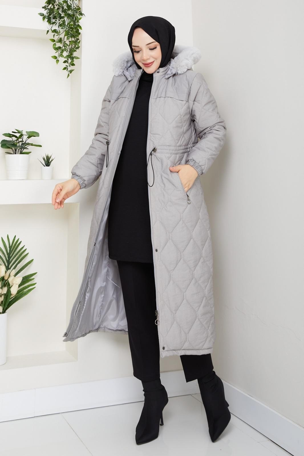 BELİ LASTİKLİ KAPİTONE MONT / Gri