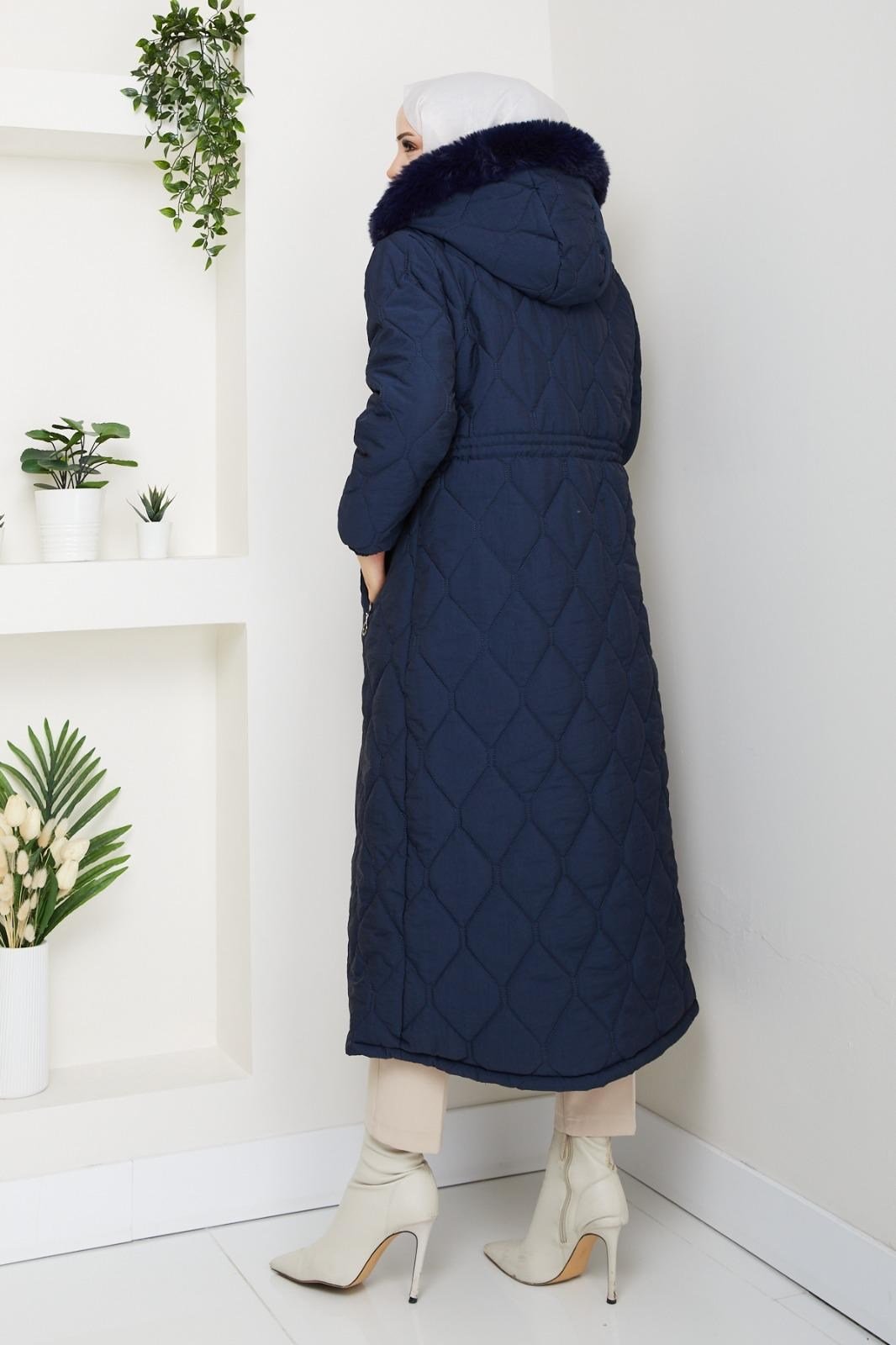 BELİ LASTİKLİ KAPİTONE MONT / Lacivert
