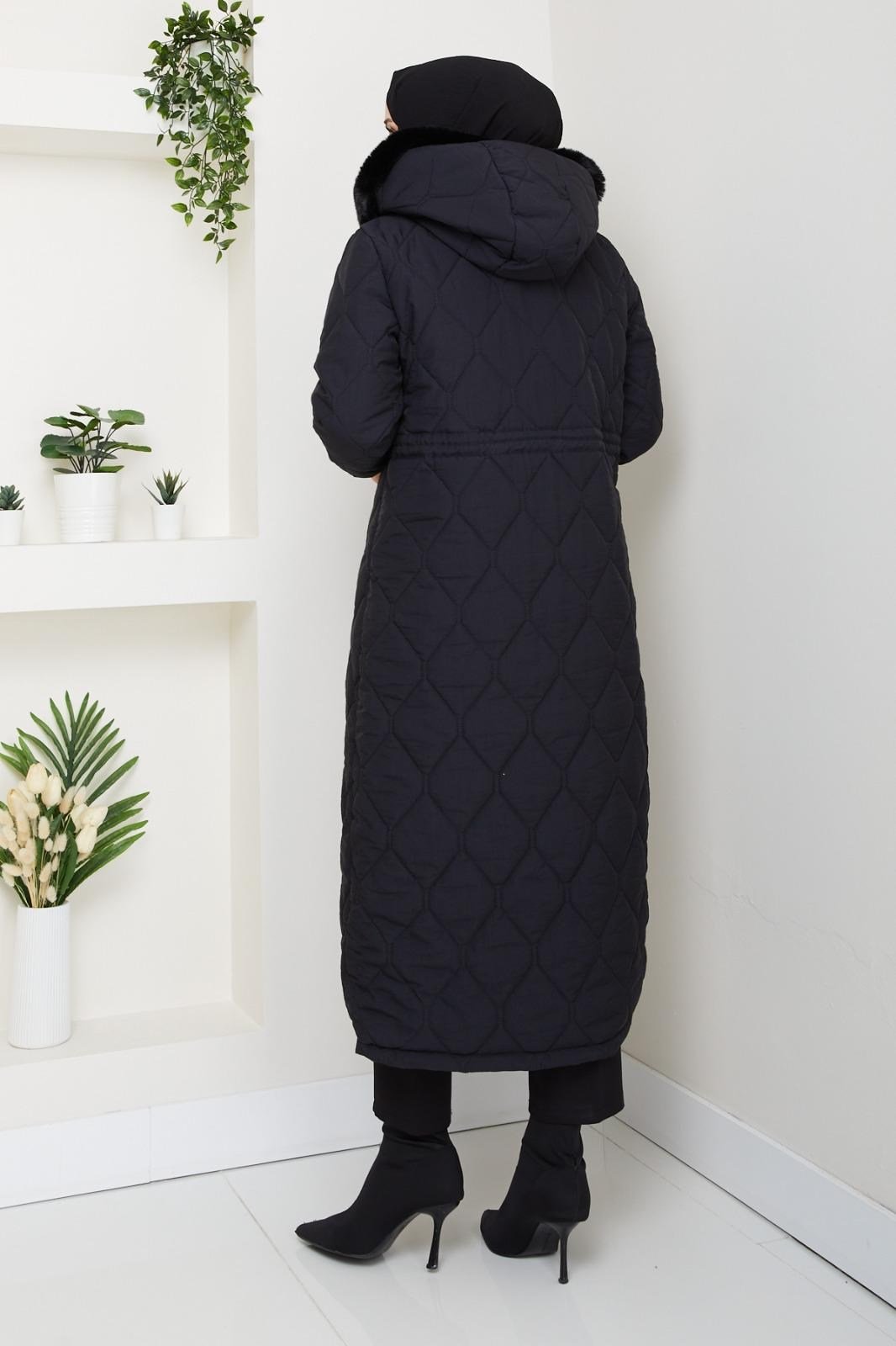 BELİ LASTİKLİ KAPİTONE MONT / Siyah