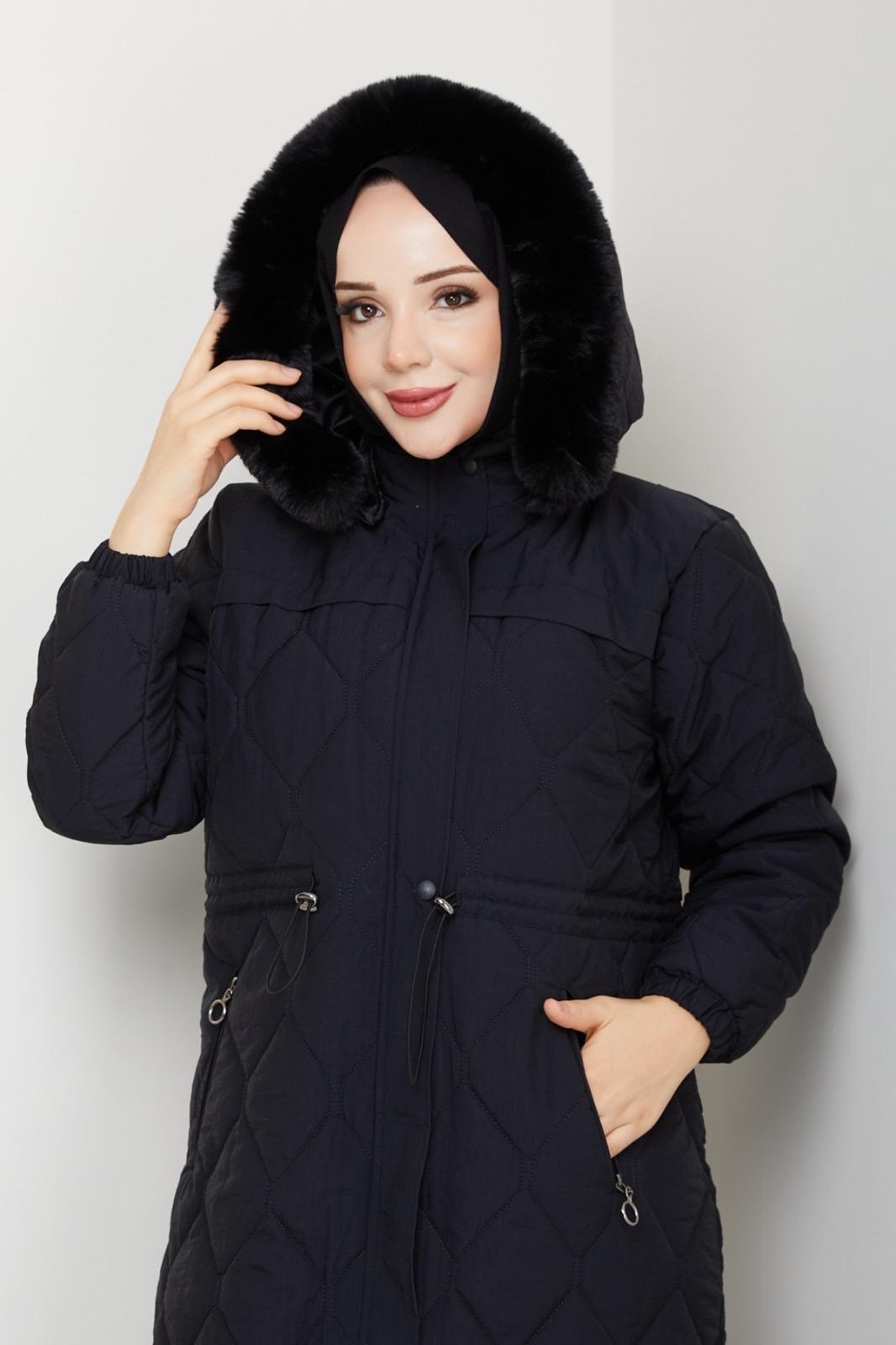 BELİ LASTİKLİ KAPİTONE MONT / Siyah