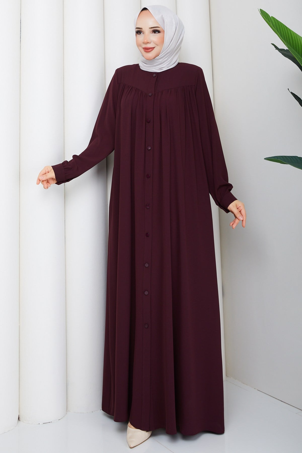 DÜĞMELİ FERACE / Bordo