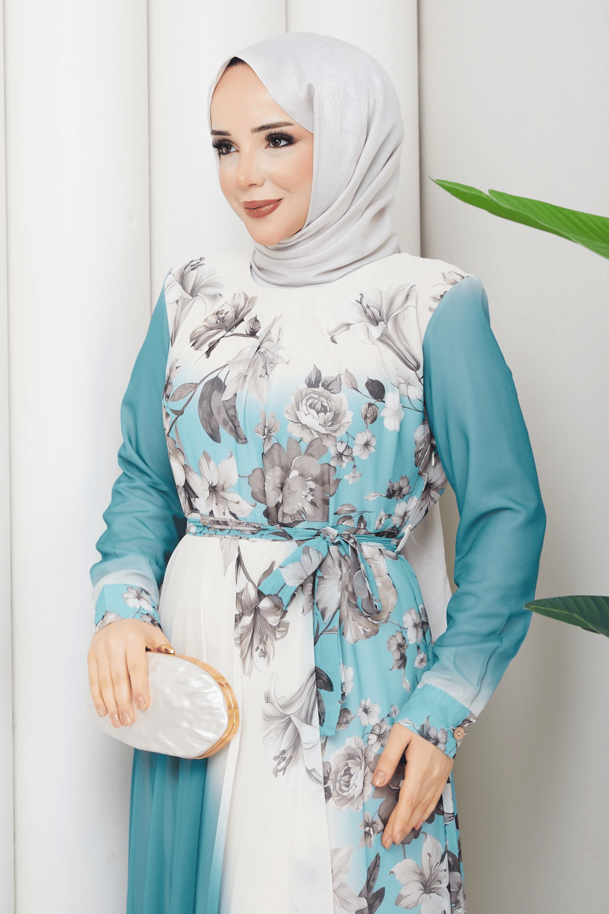 ETEĞİ SULU ASTARLI ŞİFON ELBİSE