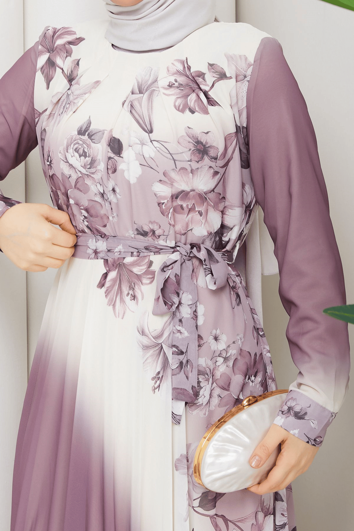 ETEĞİ SULU ASTARLI ŞİFON ELBİSE