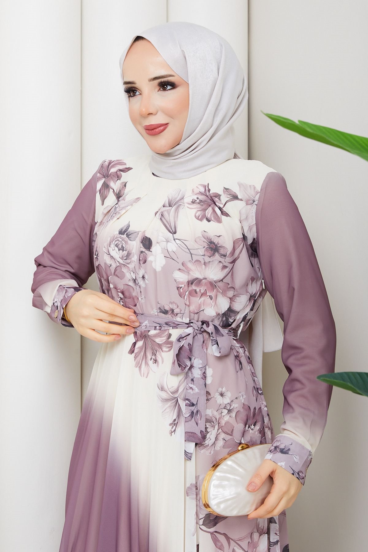 ETEĞİ SULU ASTARLI ŞİFON ELBİSE