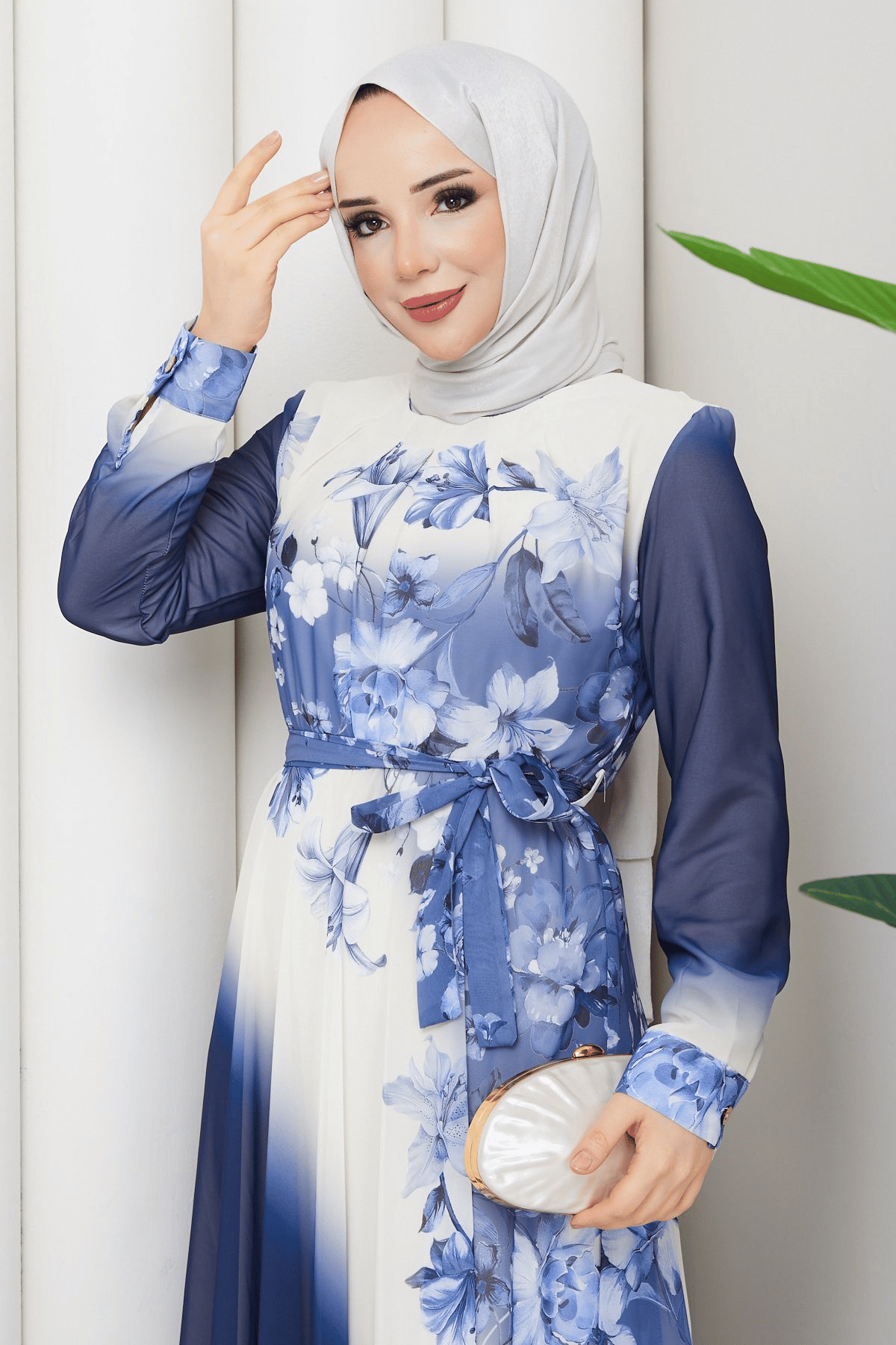 ETEĞİ SULU ASTARLI ŞİFON ELBİSE