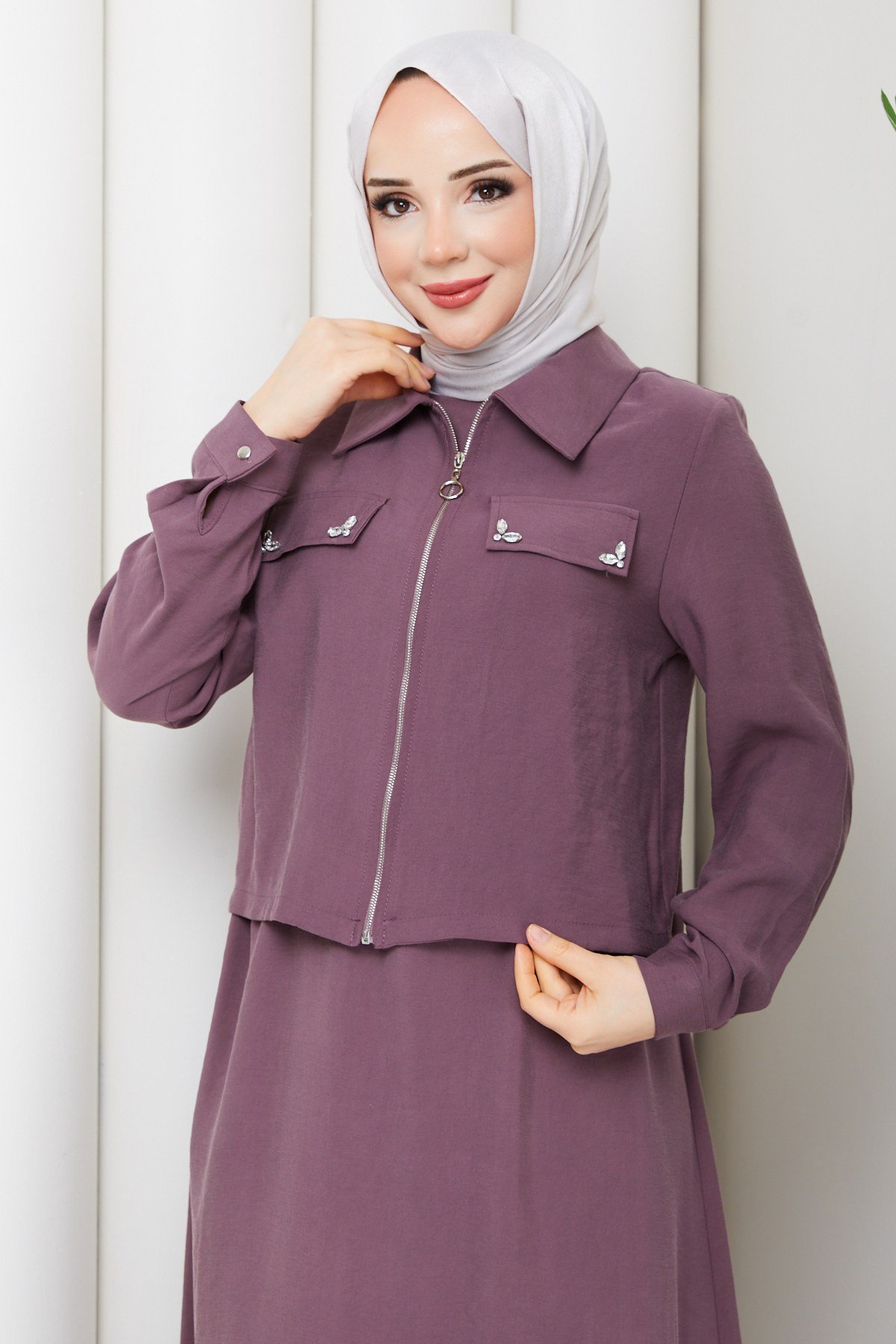 JİLELİ ELBİSE TAKIM / Pudra