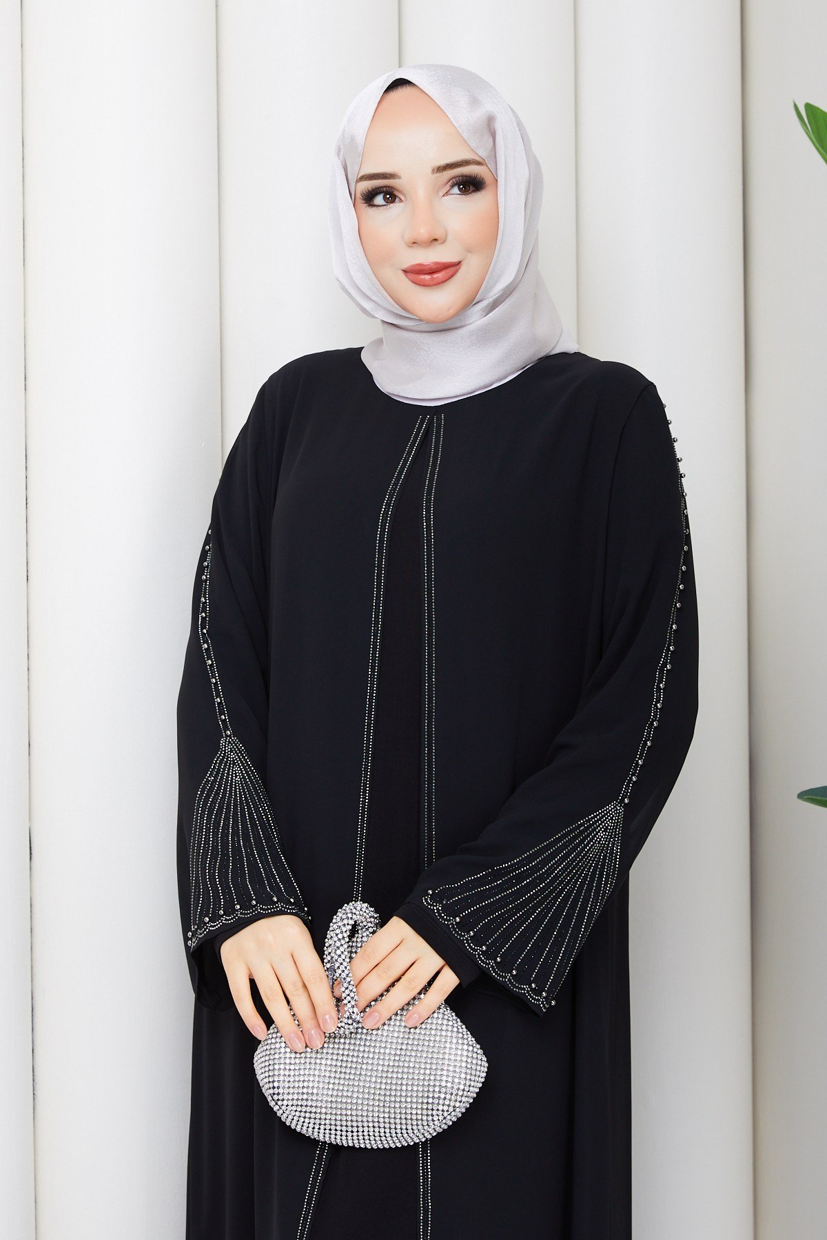 KOLU TAŞLI SENDY ABİYE ELBİSE / Siyah