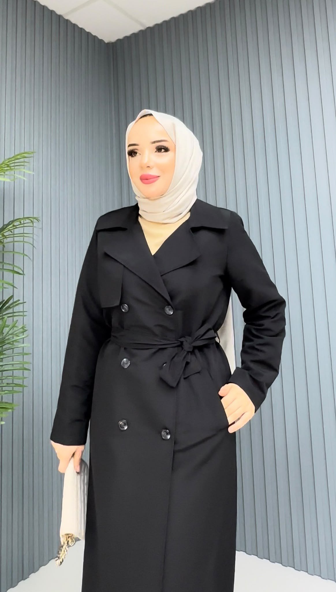 KUŞAKLI TAM BOY TRENÇ / Siyah