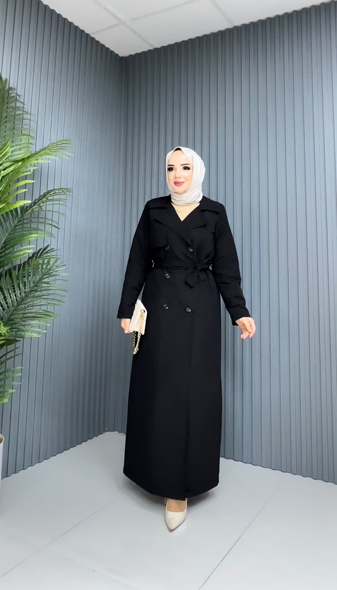 KUŞAKLI TAM BOY TRENÇ / Siyah