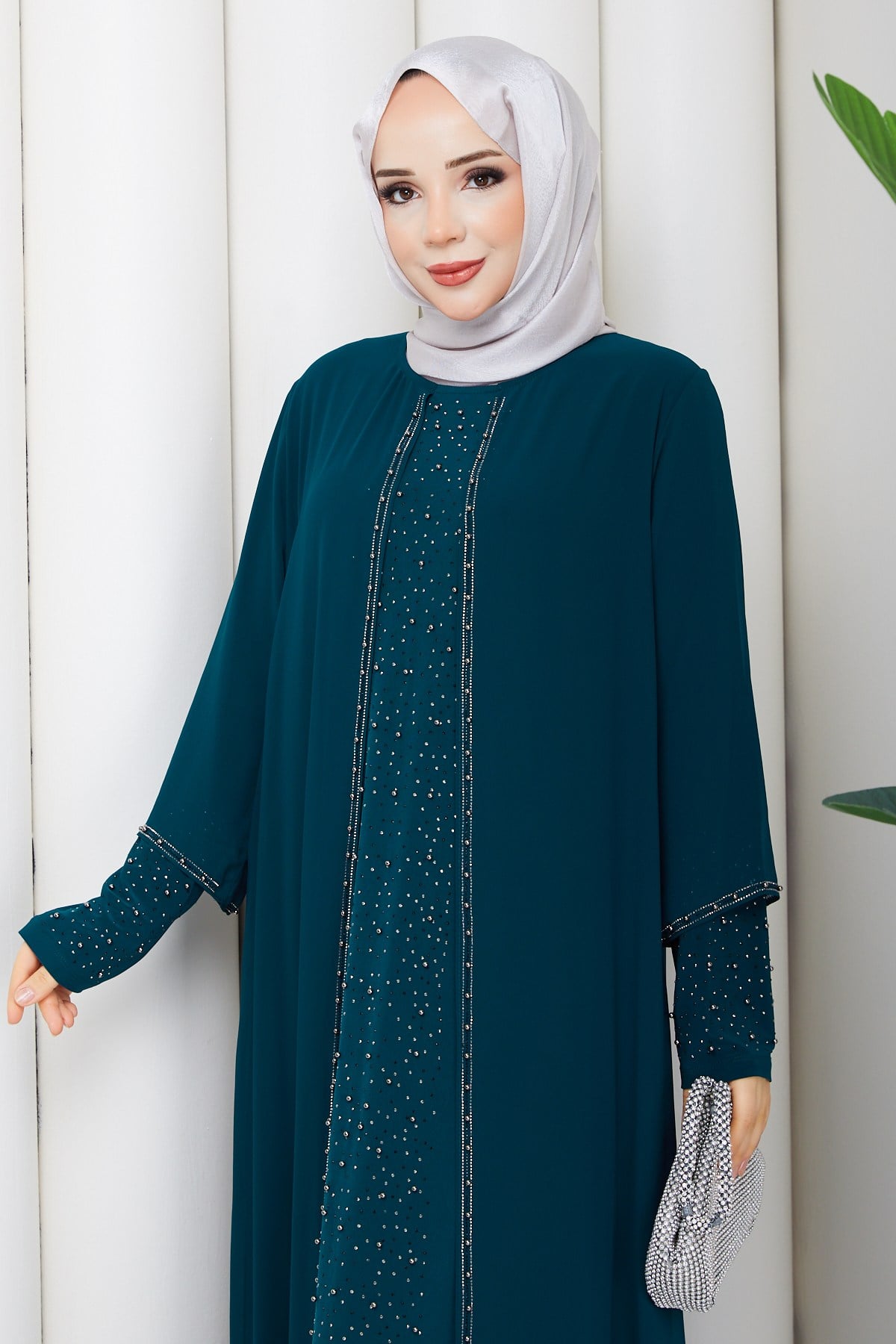 ÖNÜ TAŞLI SENDY ABİYE ELBİSE / Haki