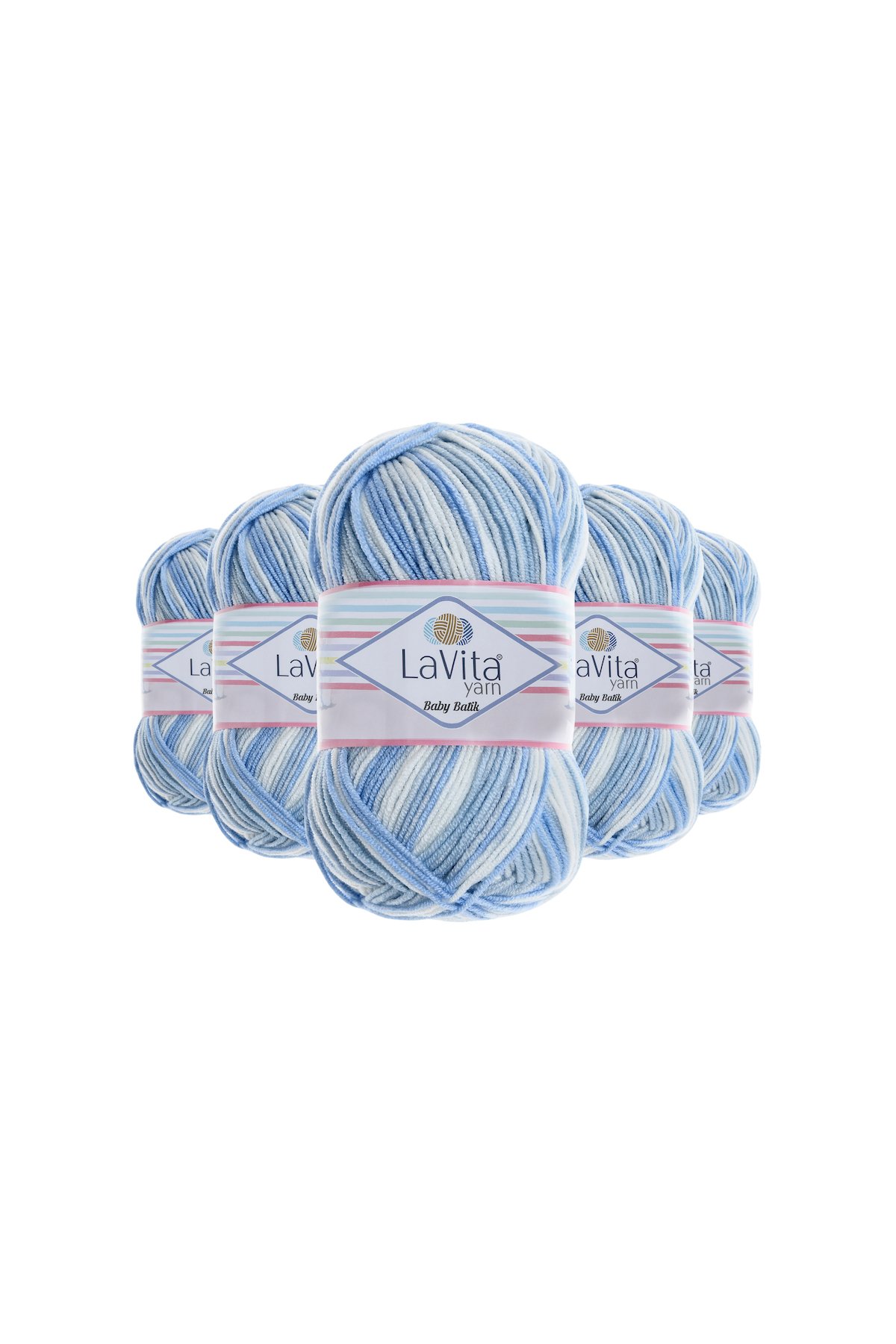 Baby Batik Çok Renkli El Örgü İpi %100 Akrilik 500gr 5 ADET (BY12 AÇIK MAVİ)