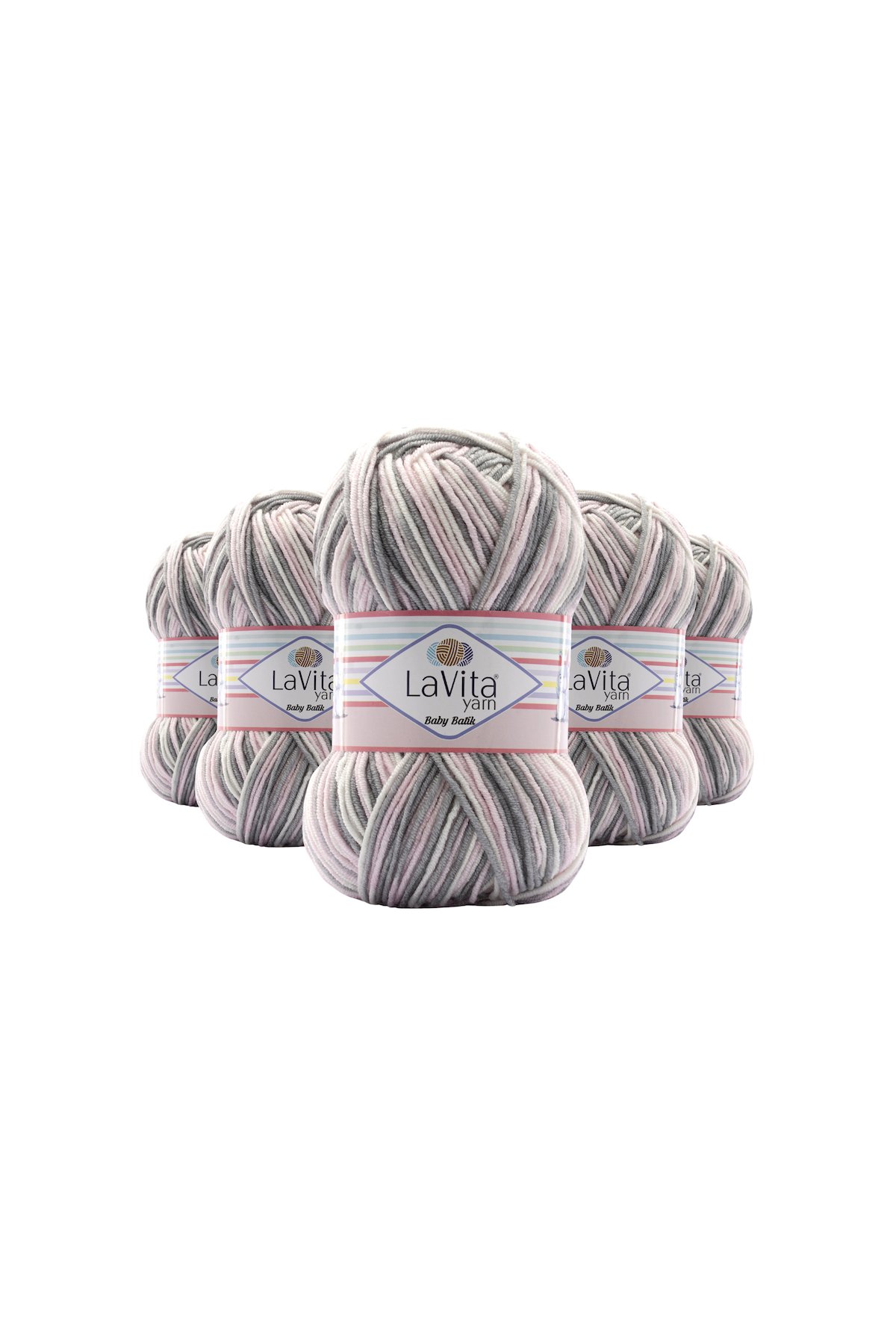 Baby Batik Çok Renkli El Örgü İpi %100 Akrilik 500gr 5 ADET (BY10 PEMBE GRİ)