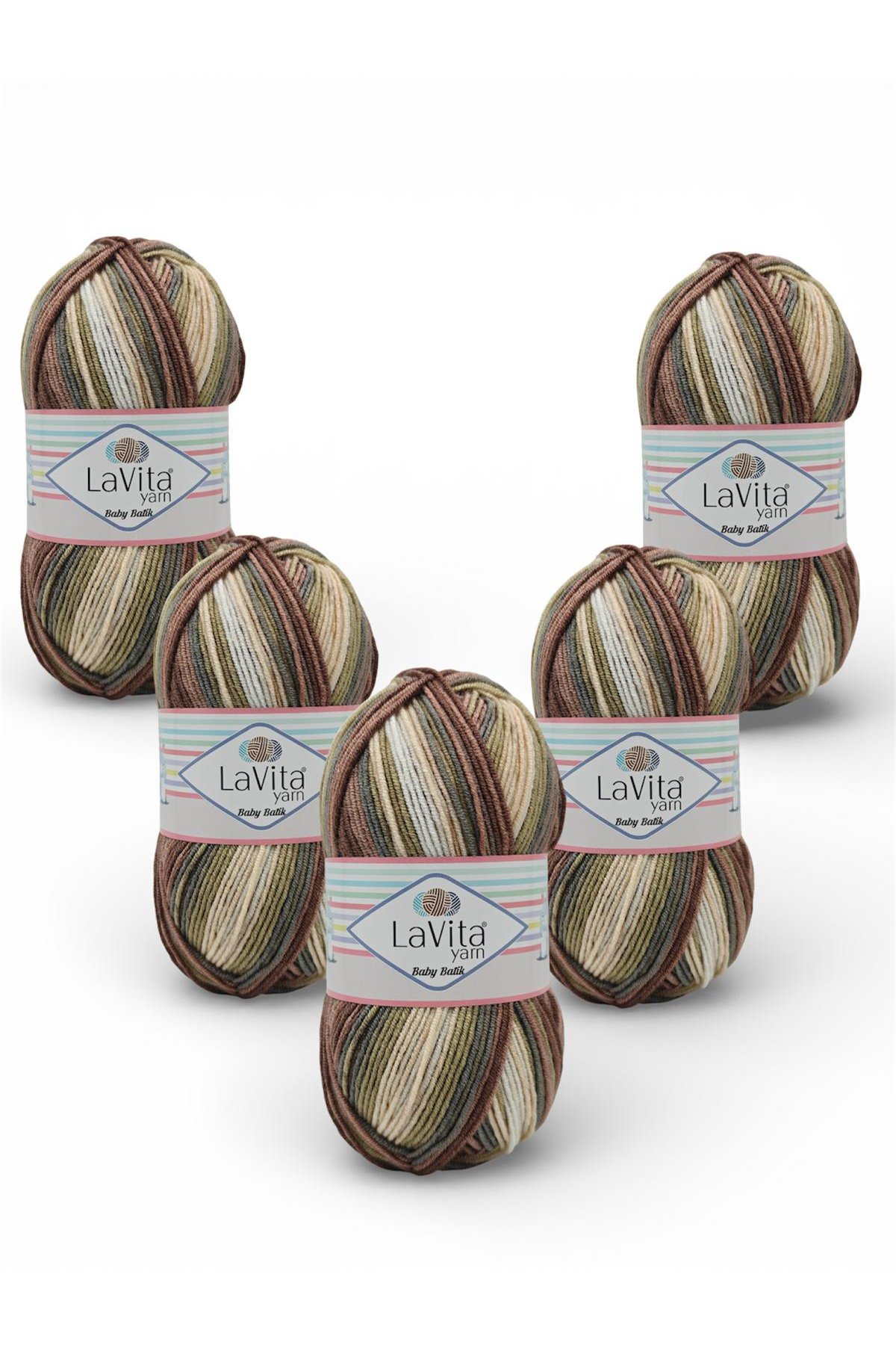 Baby Batik Çok Renkli El Örgü İpi %100 Akrilik 500gr 5 ADET (BY17 KAHVE BEJ)
