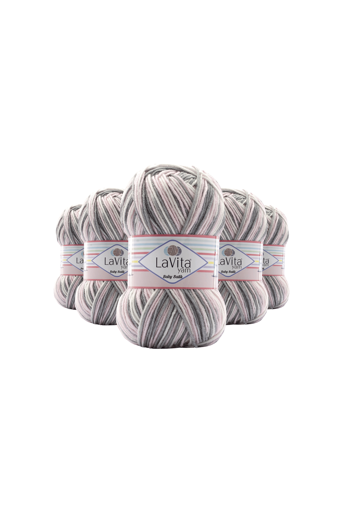 Baby Batik Çok Renkli El Örgü İpi %100 Akrilik 500gr 5 ADET (BY10 PEMBE GRİ)