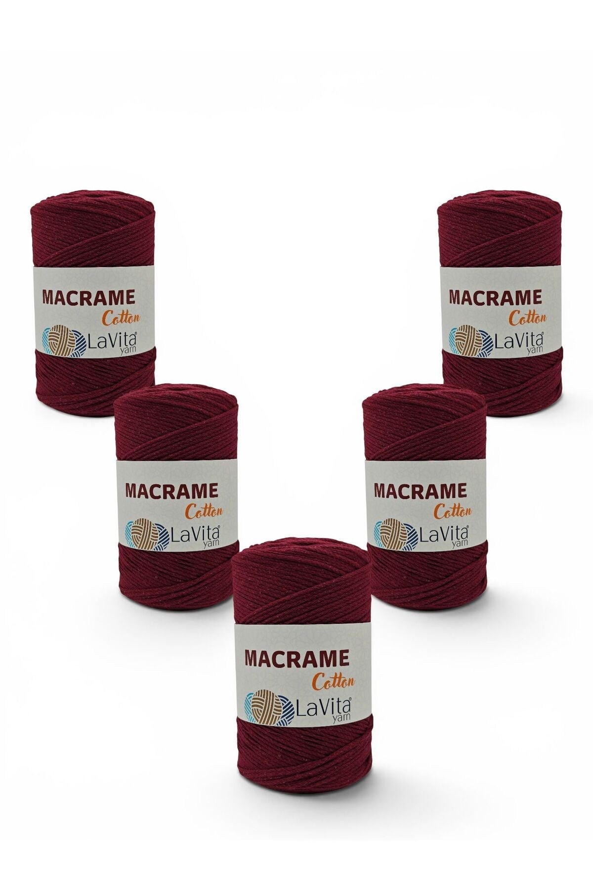 LaVita Macrame Cotton El Örgü İpi %100 Polyester 1 KİLOGRAM 4 ADET (10 KOYU BORDO)