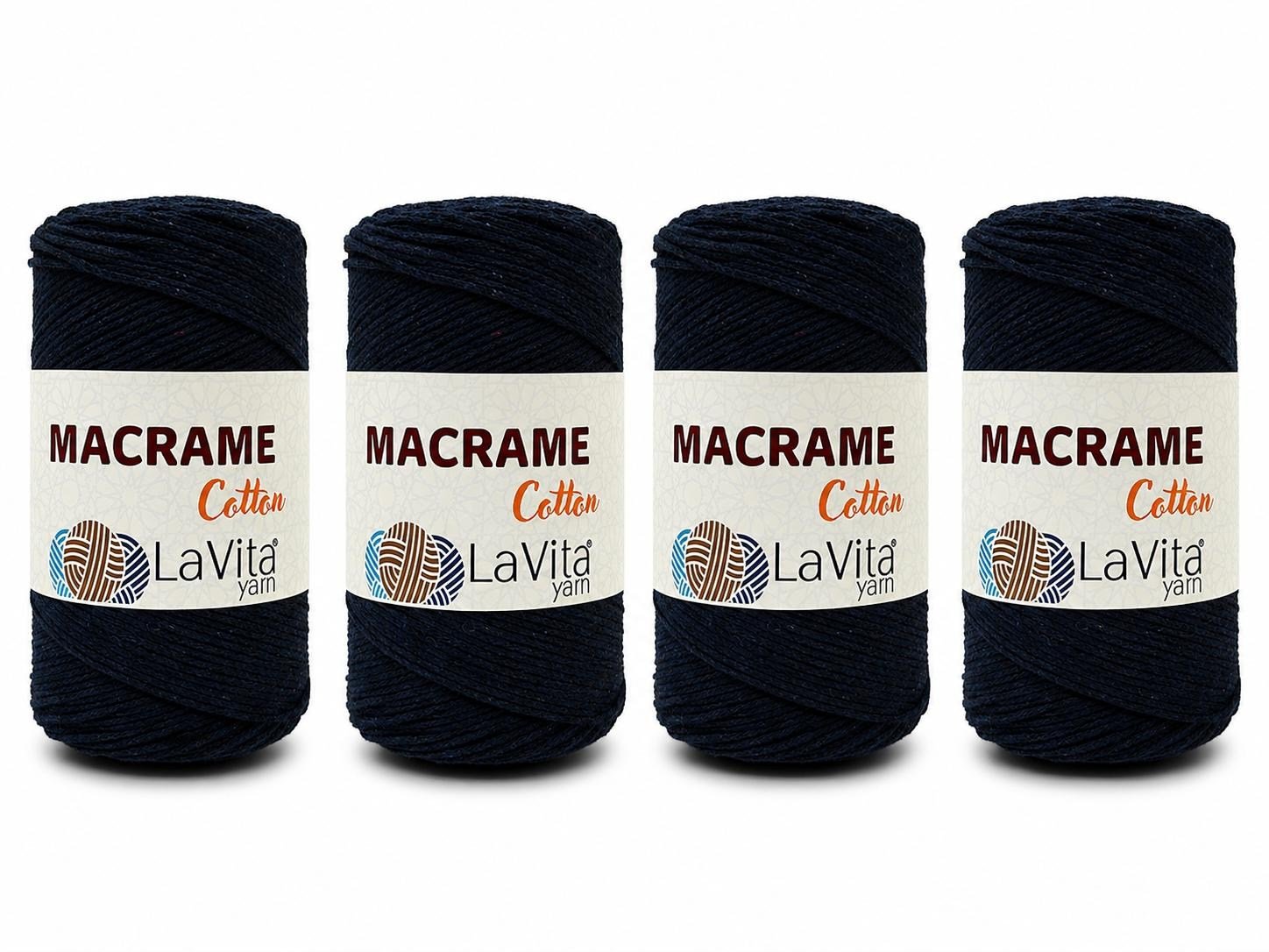LaVita Macrame Cotton El Örgü İpi %100 Pamuk 1 KİLOGRAM 4 ADET (30 LACİVERT)