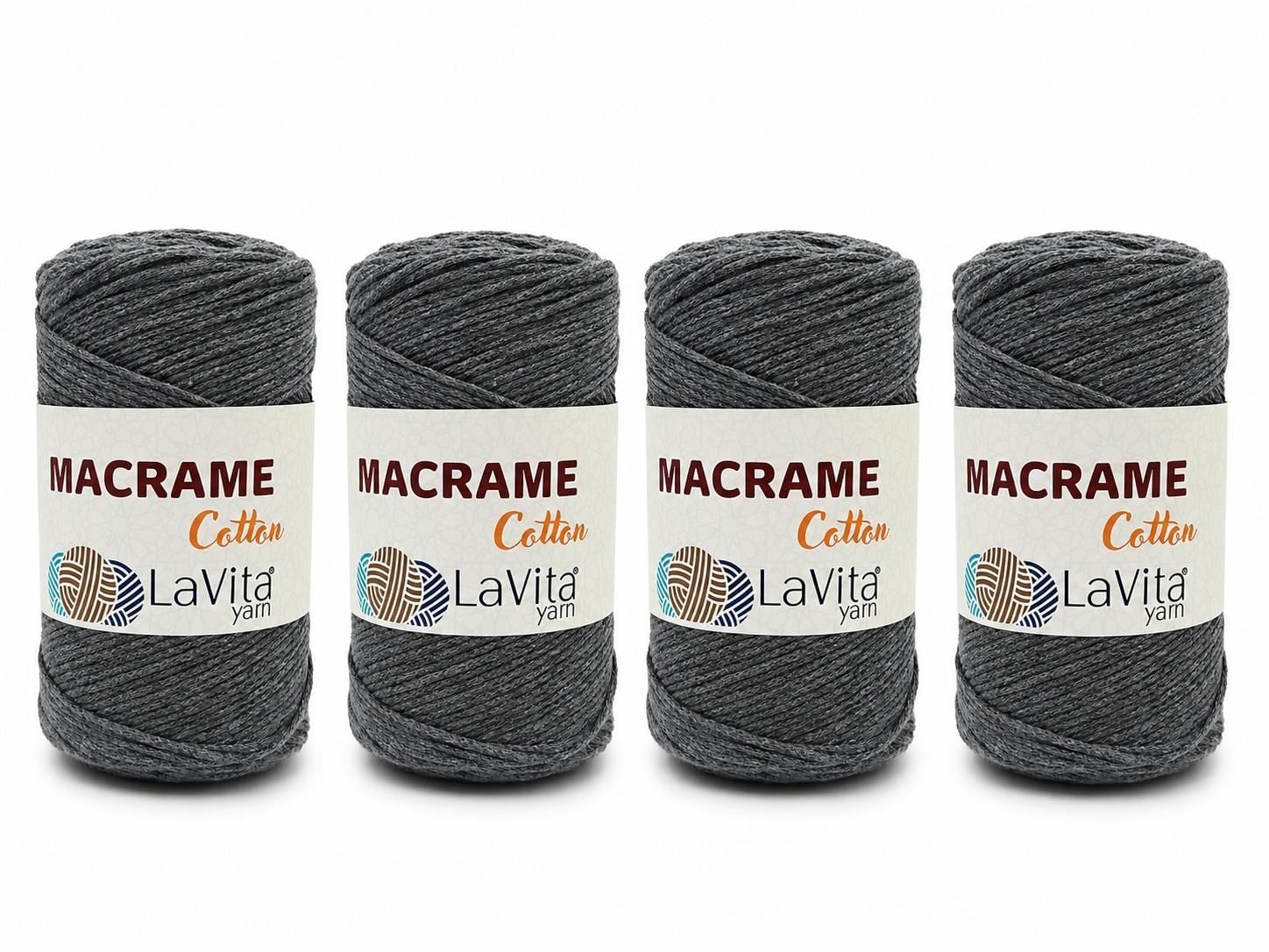 LaVita Macrame Cotton El Örgü İpi %100 Pamuk 1 KİLOGRAM 4 ADET (39 O.GRİ)