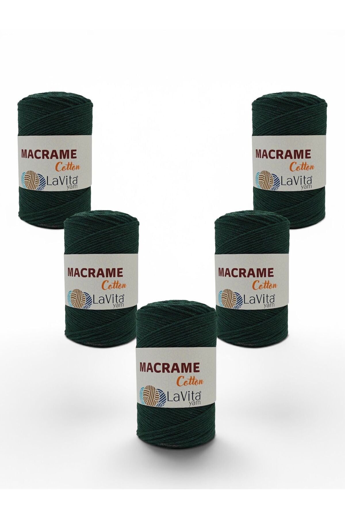 LaVita Macrame Cotton El Örgü İpi %100 Polyester 1 KİLOGRAM 4 ADET (15 NEFTİ YEŞİL)