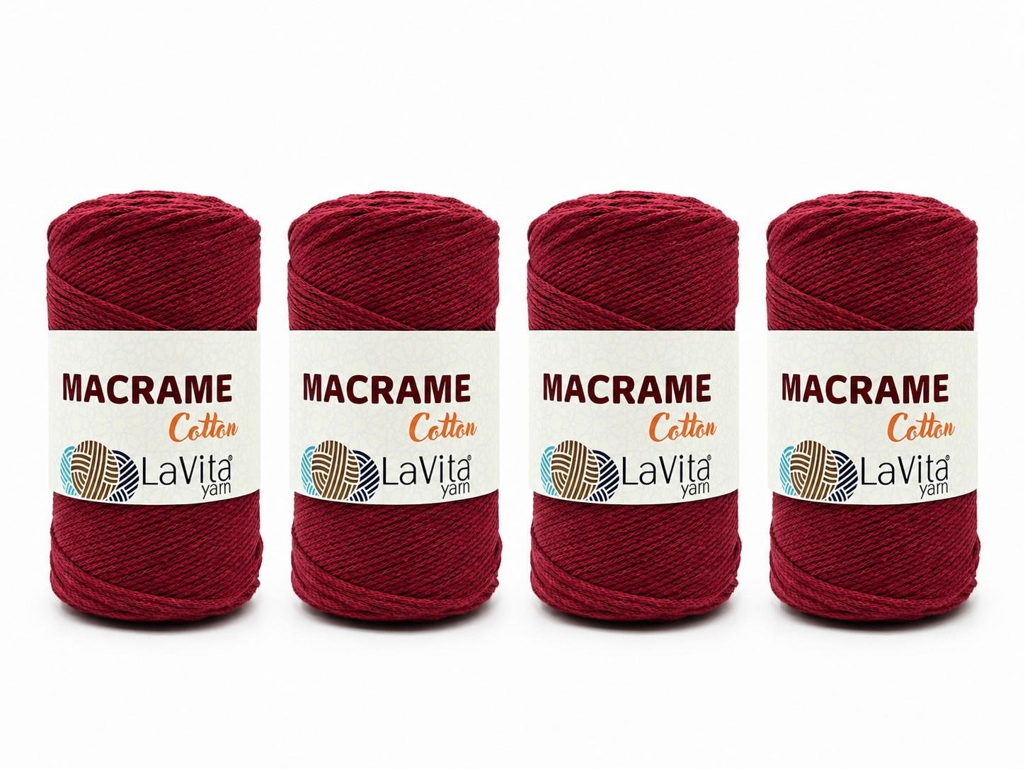 LaVita Macrame Cotton El Örgü İpi %100 Pamuk 1 KİLOGRAM 4 ADET (9 İPEK BORDO)