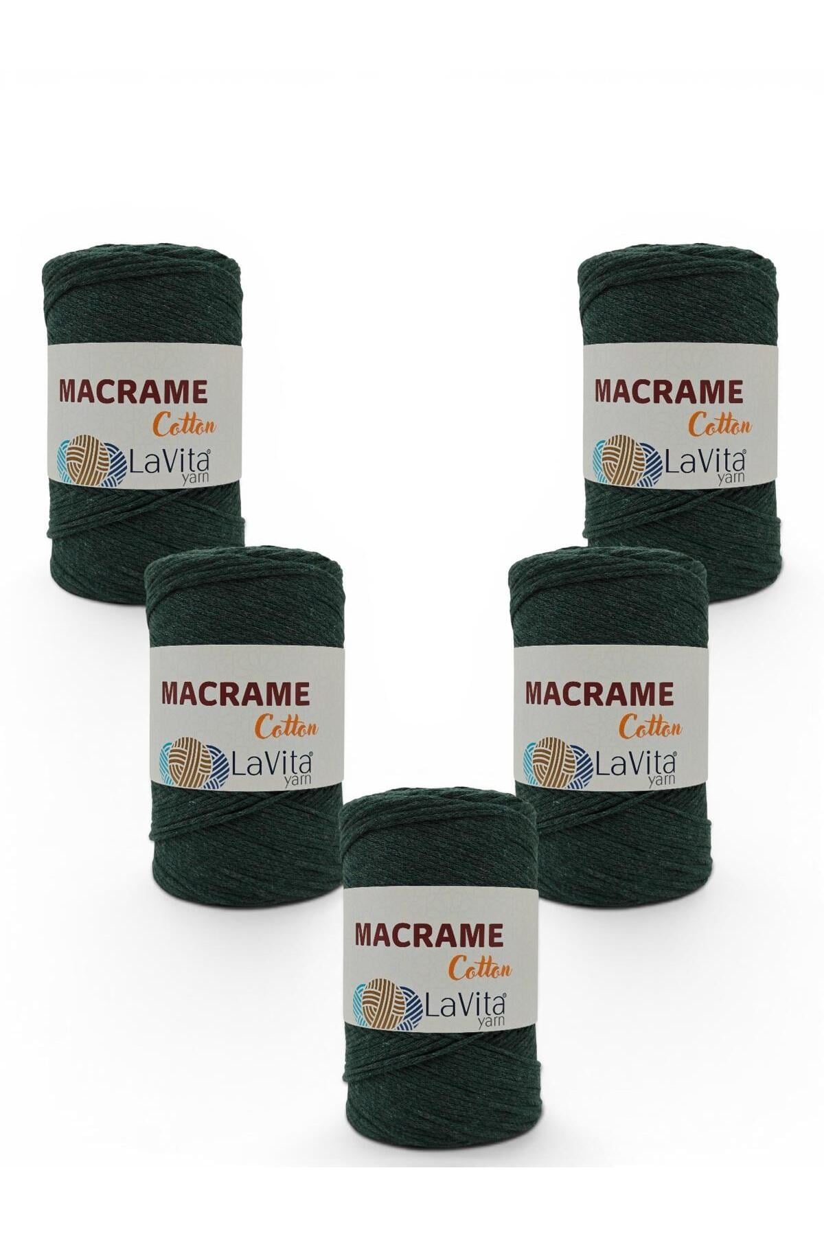 LaVita Macrame Cotton El Örgü İpi %100 Polyester 1 KİLOGRAM 4 ADET (16 KOYU YEŞİL)