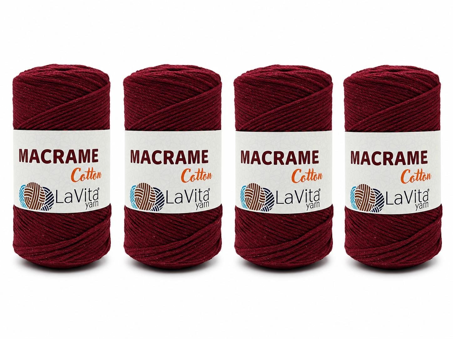 LaVita Macrame Cotton El Örgü İpi %100 Pamuk 1 KİLOGRAM 4 ADET (10 KOYU BORDO)
