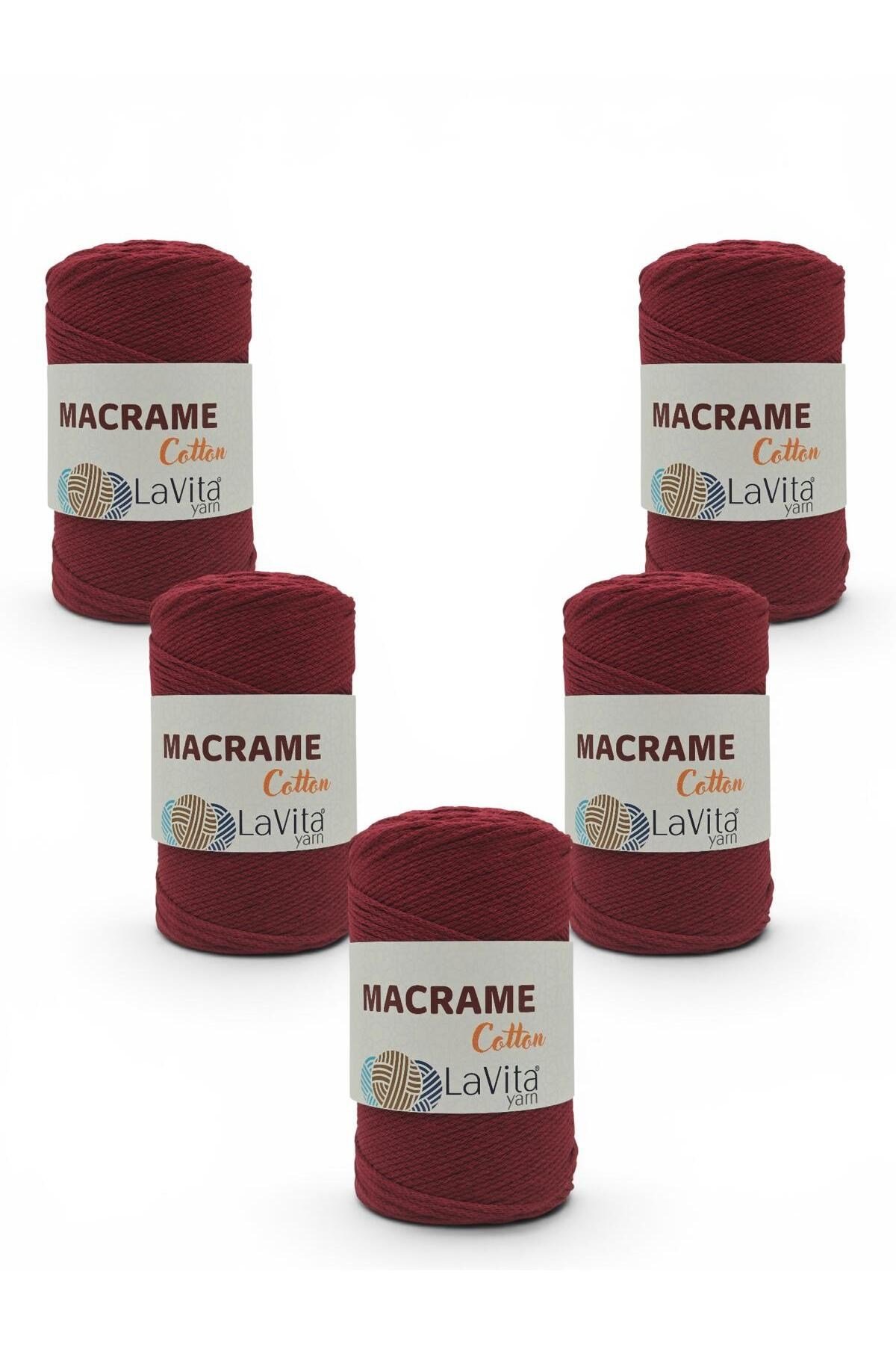 LaVita Macrame Cotton El Örgü İpi %100 Polyester 1 KİLOGRAM 4 ADET (9 İPEK BORDO)