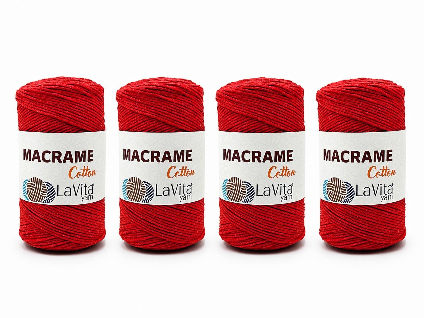 LaVita Macrame Cotton El Örgü İpi %100 Pamuk 1 KİLOGRAM 4 ADET (8 KIRMIZI)