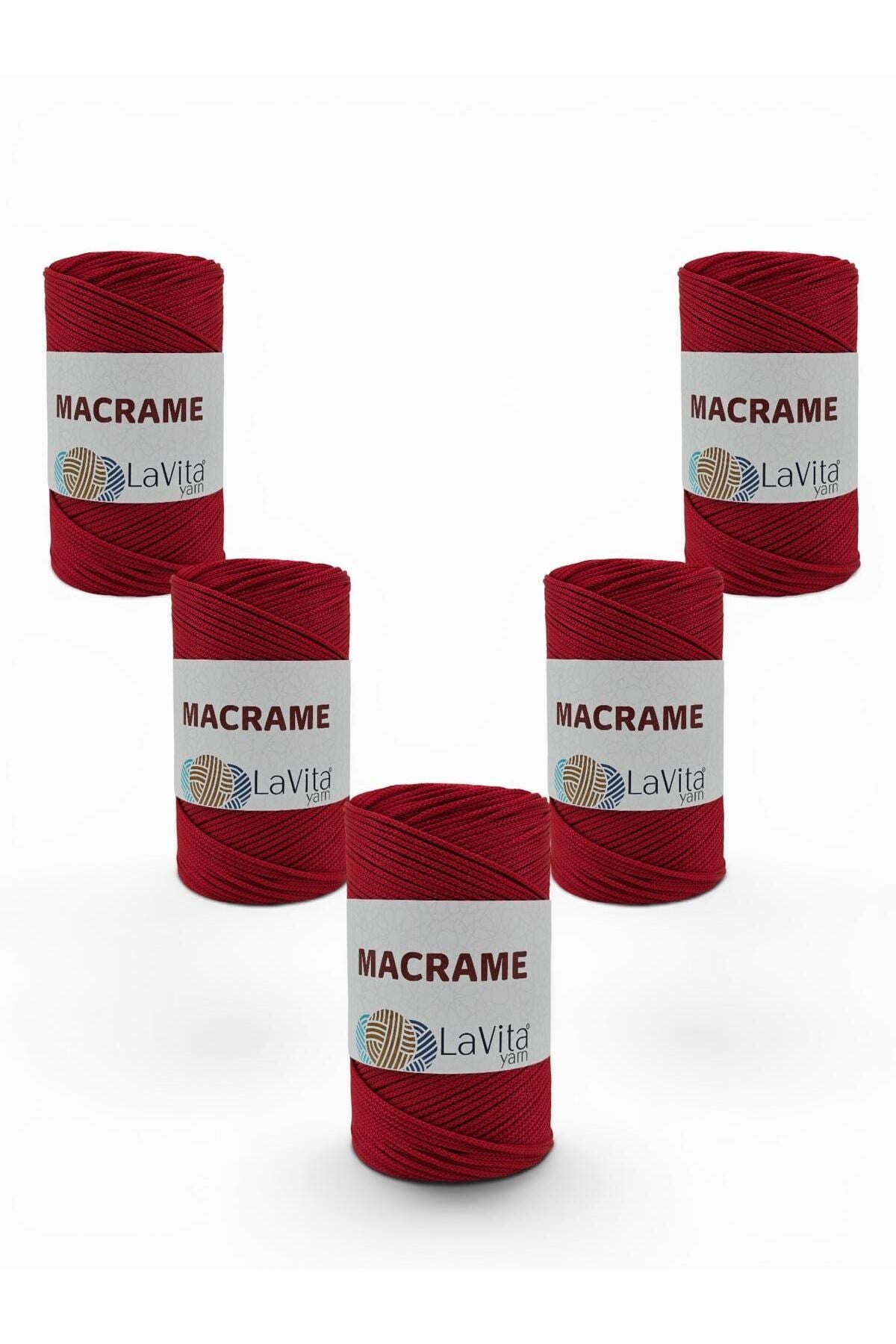 LaVita Macrame El Örgü İpi %100 Polyester 1 KİLOGRAM 5 ADET (105 KIRMIZI)