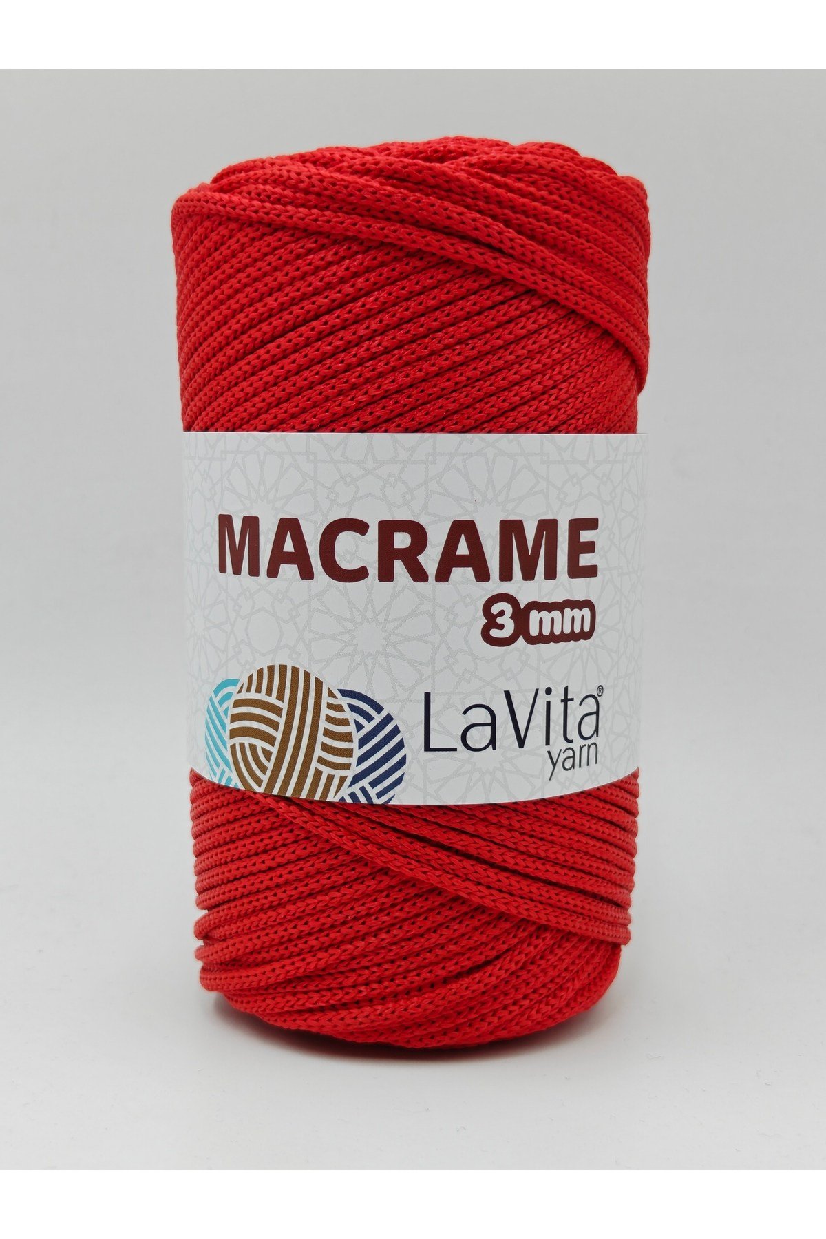 LaVita Macrame El Örgü İpi %100 Polyester 3MM 250gr (100 BAYRAK KIRMIZI)