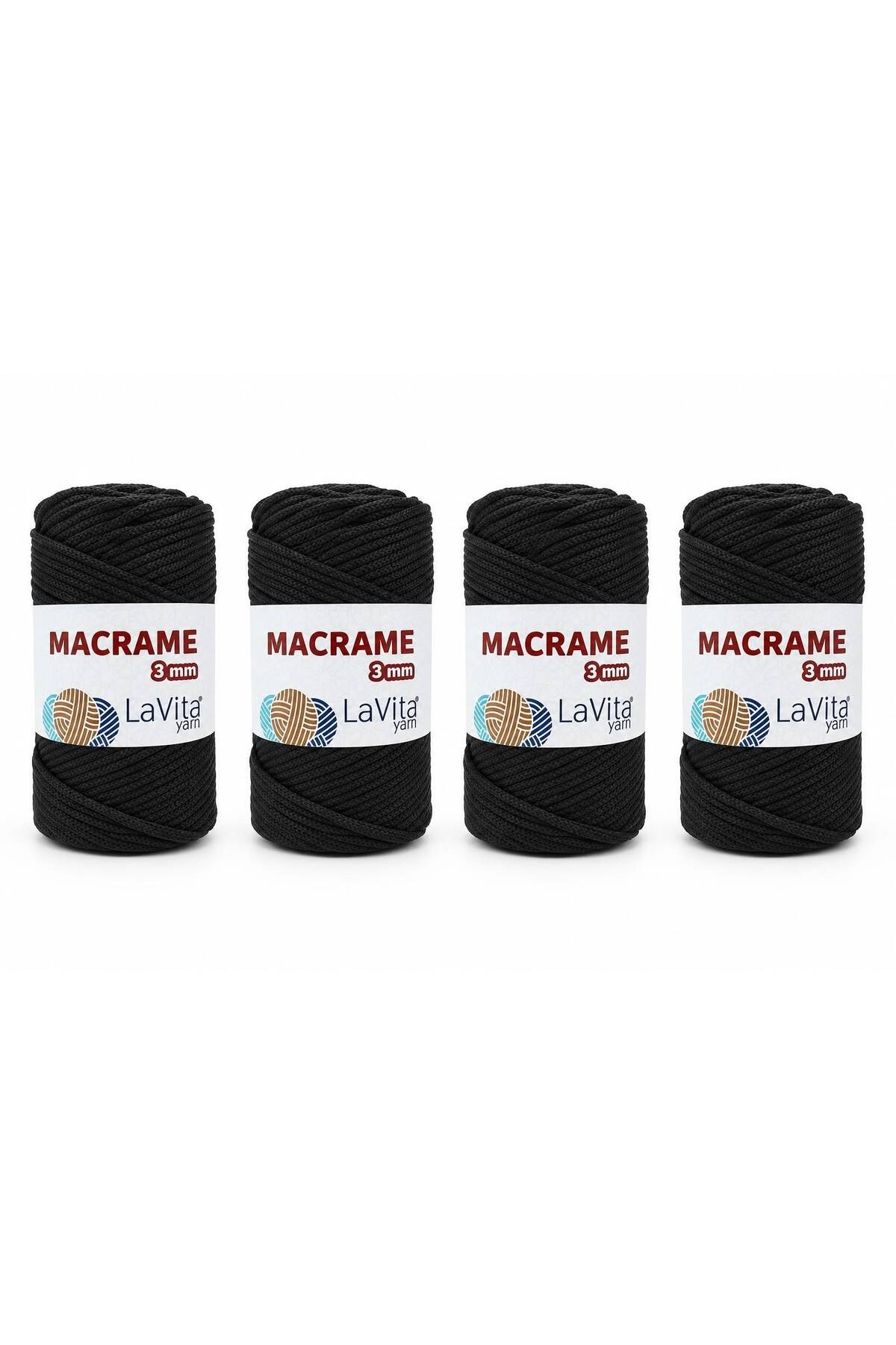 LaVita Macrame El Örgü İpi %100 Polyester 3MM 1 KİLOGRAM 4 ADET (60 SİYAH)