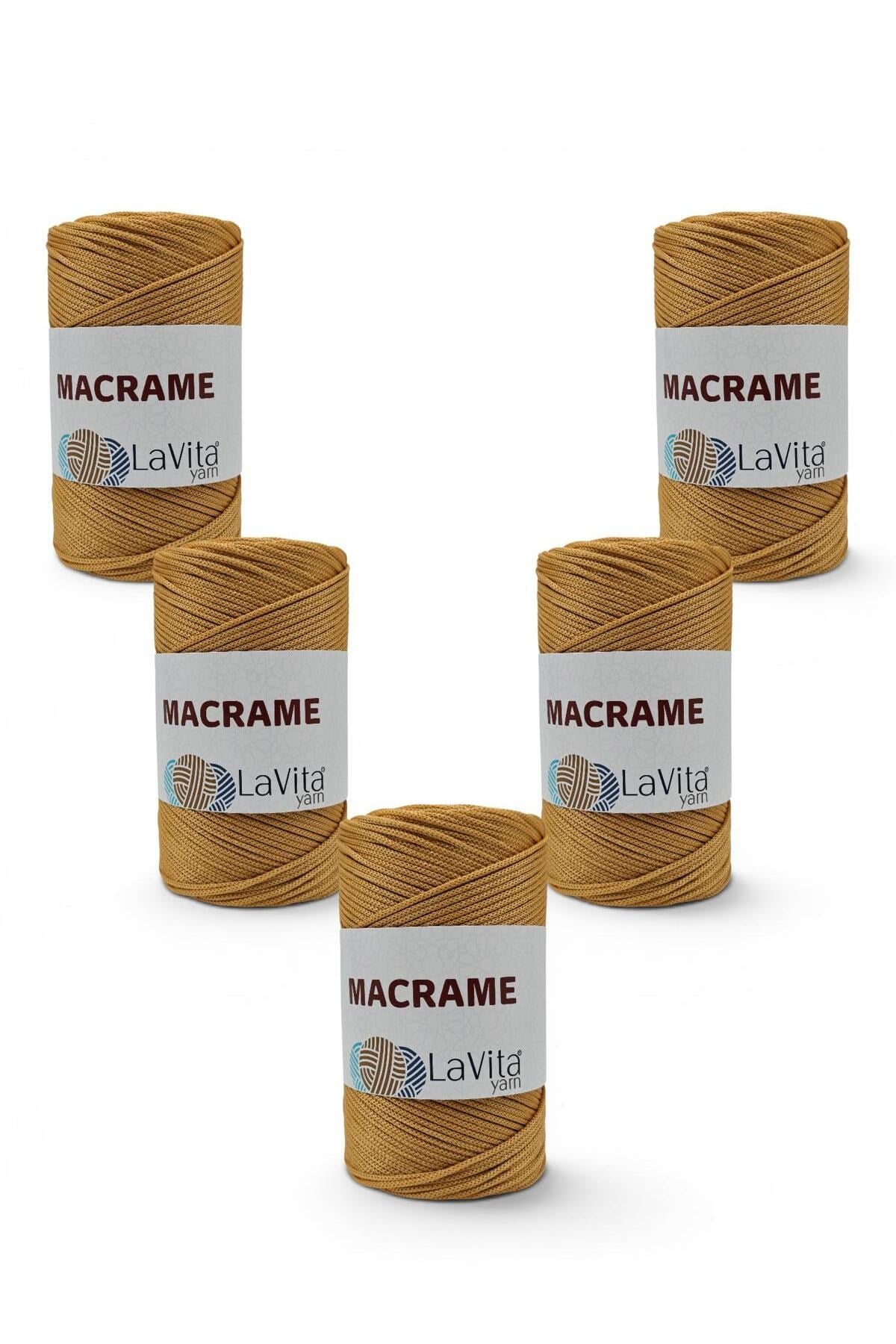 LaVita Macrame El Örgü İpi %100 Polyester 1 KİLOGRAM 5 ADET (533 SARI)