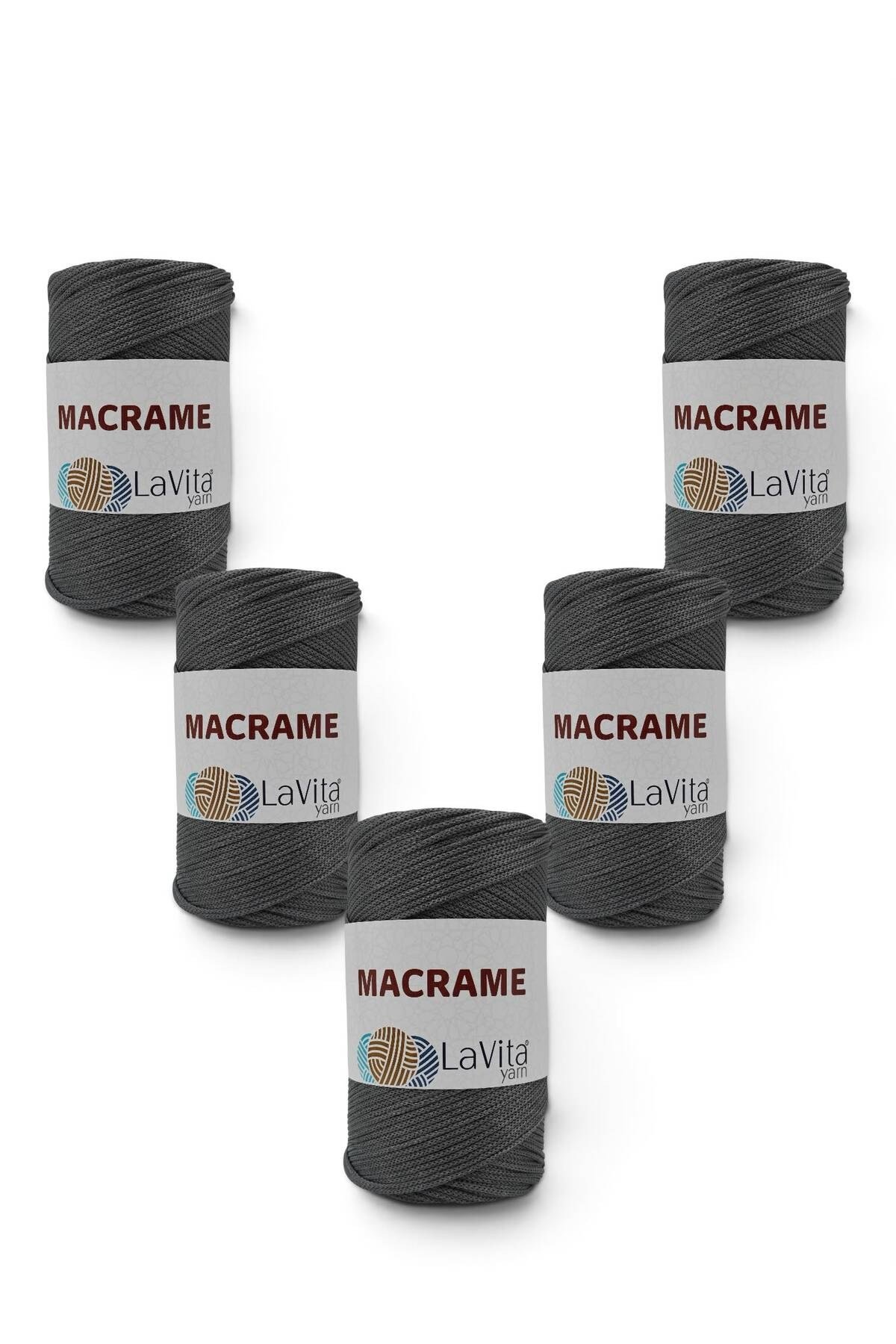 LaVita Macrame El Örgü İpi %100 Polyester 1 KİLOGRAM 5 ADET (423 GRİ)