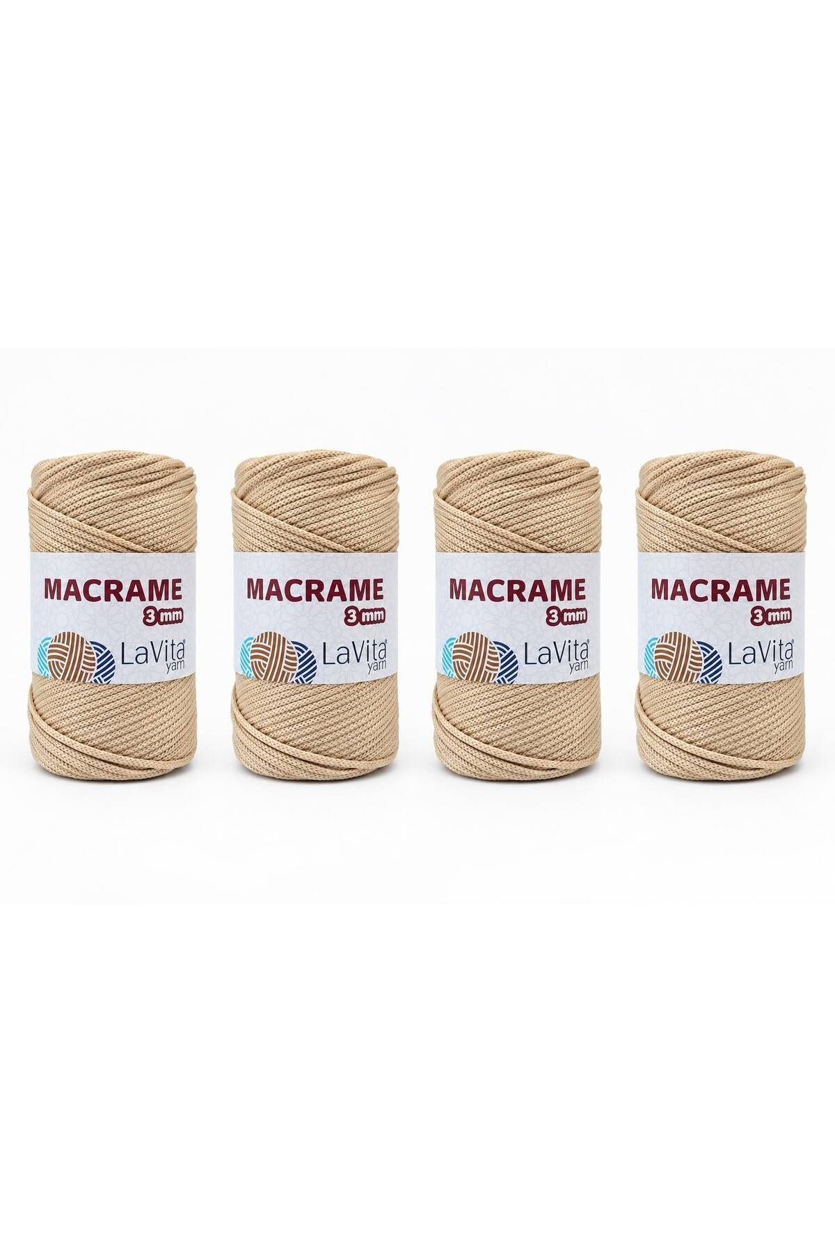LaVita Macrame El Örgü İpi %100 Polyester 3MM 1 KİLOGRAM 4 ADET (52 BEJ)