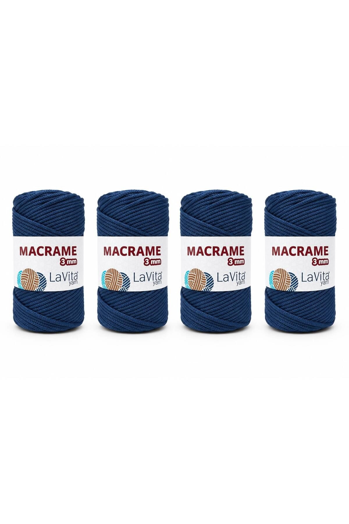 LaVita Macrame El Örgü İpi %100 Polyester 3MM 1 KİLOGRAM 4 ADET (370 LACİVERT)