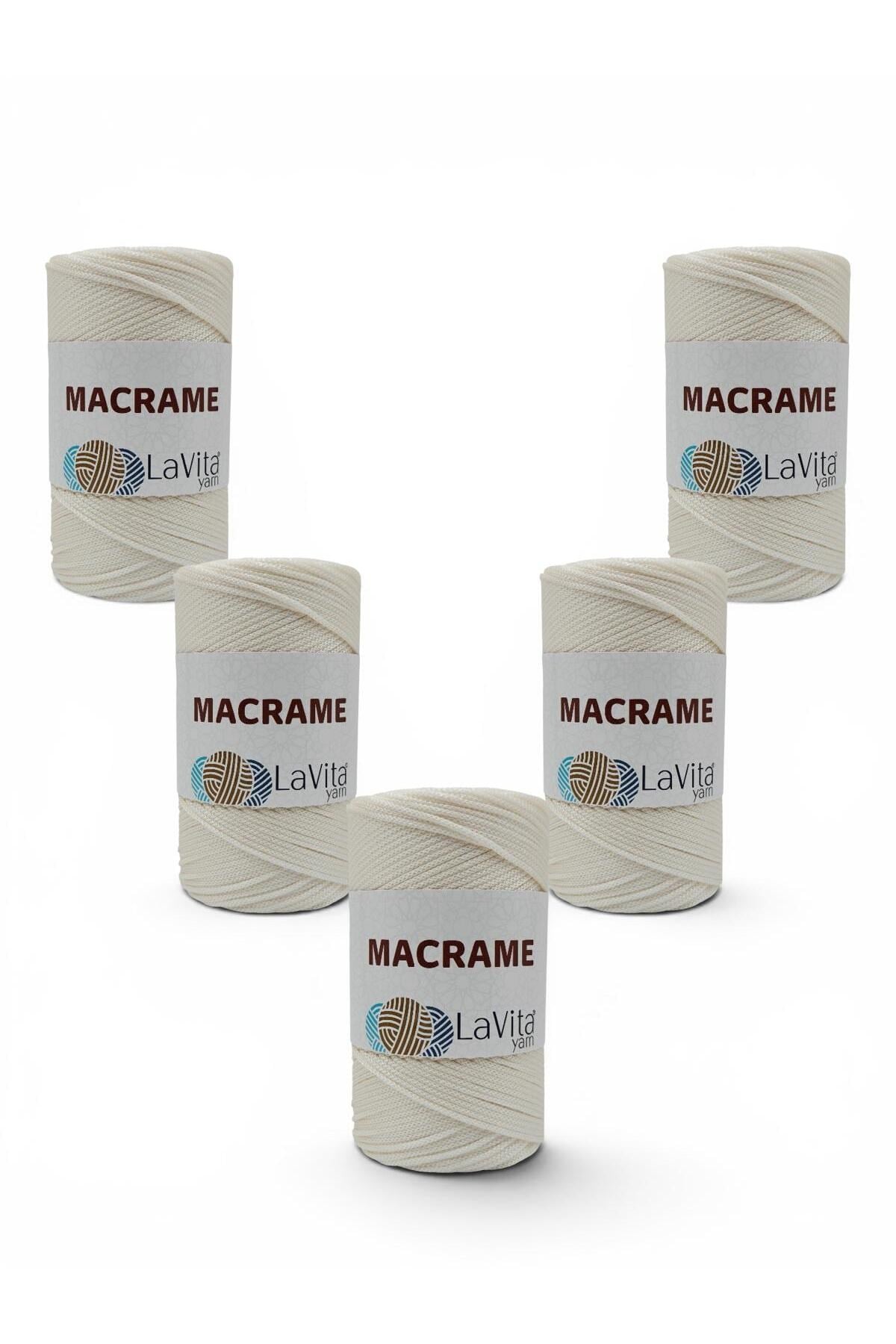 LaVita Macrame El Örgü İpi %100 Polyester 1 KİLOGRAM 5 ADET (271 KREM)
