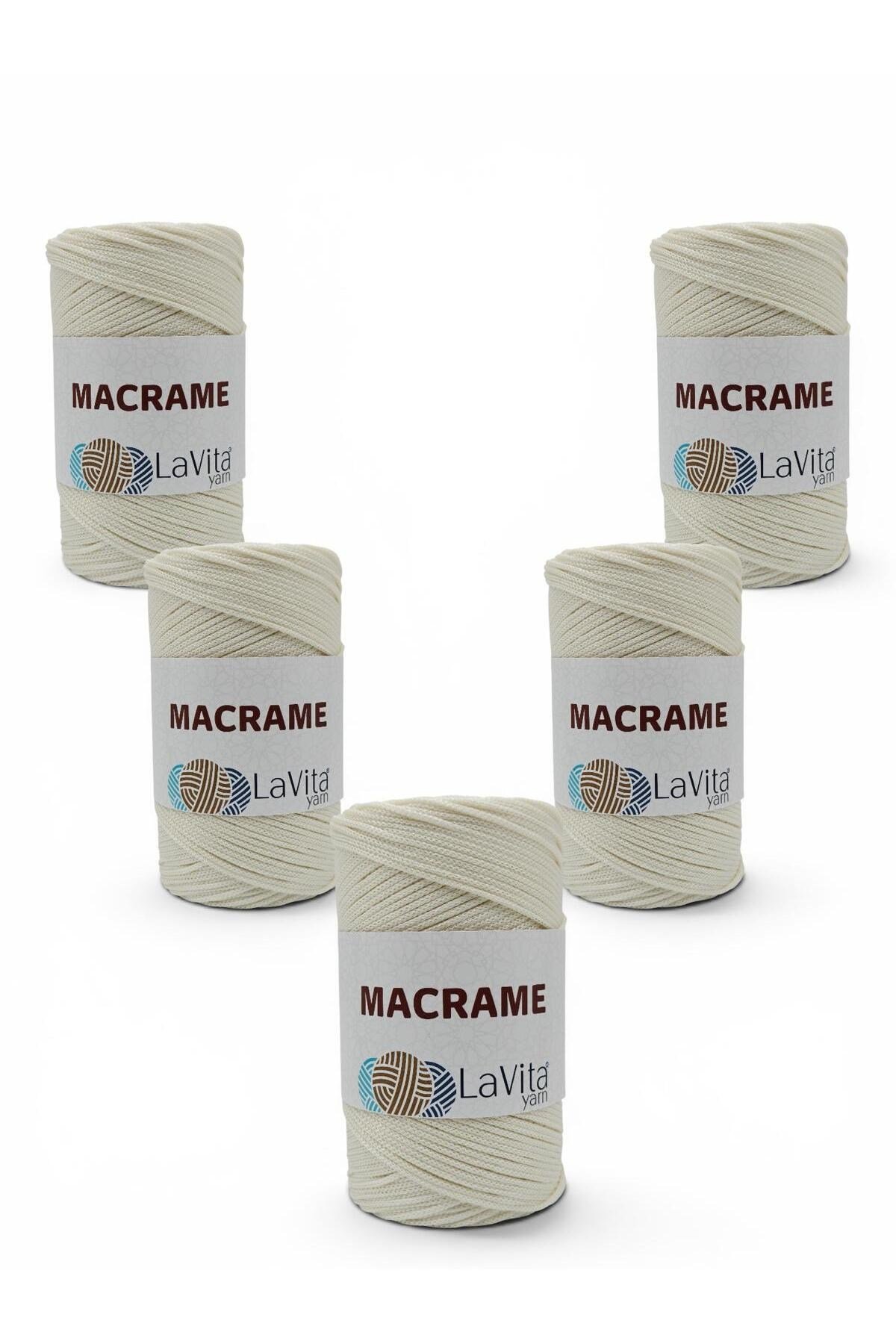 LaVita Macrame El Örgü İpi %100 Polyester 1 KİLOGRAM 5 ADET (275 KREM)