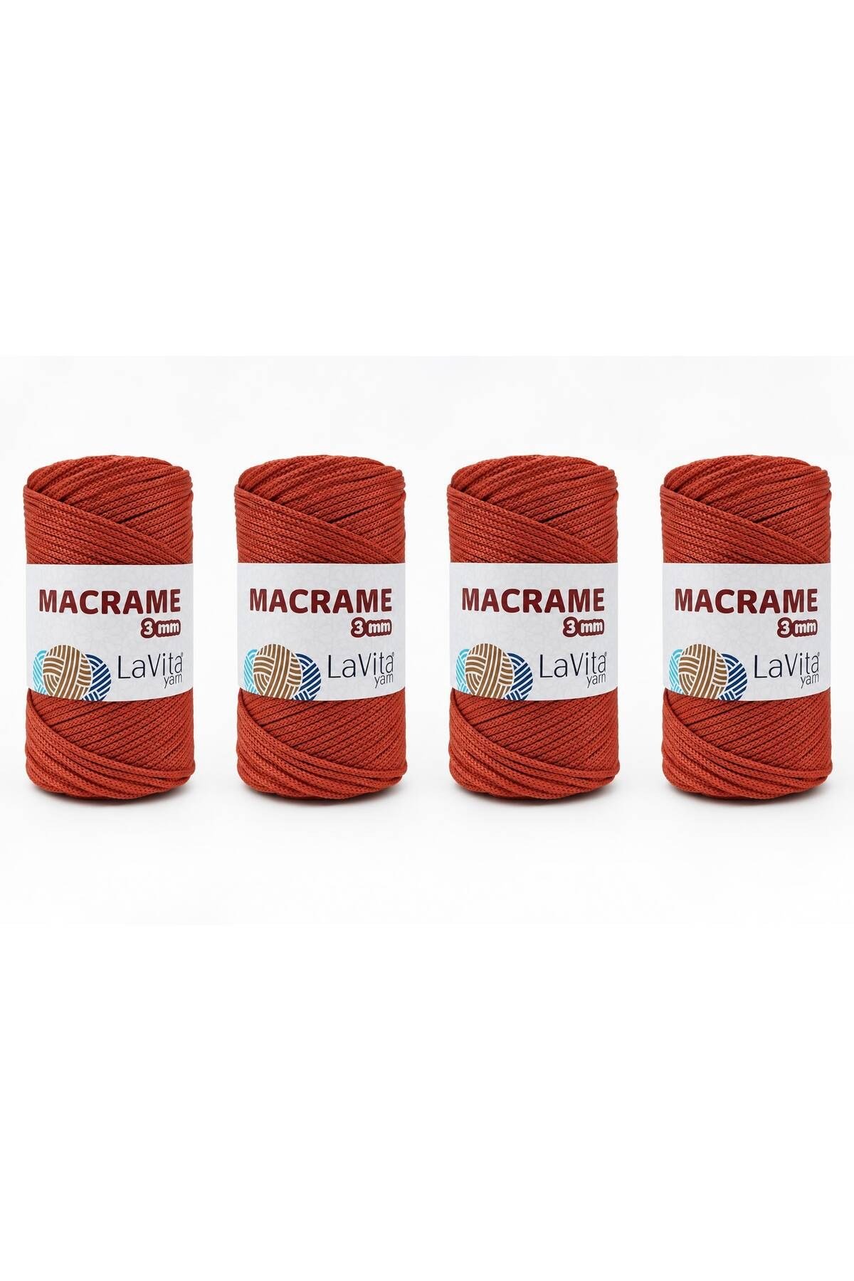 LaVita Macrame El Örgü İpi %100 Polyester 3MM 1 KİLOGRAM 4 ADET (118 KİREMİT)