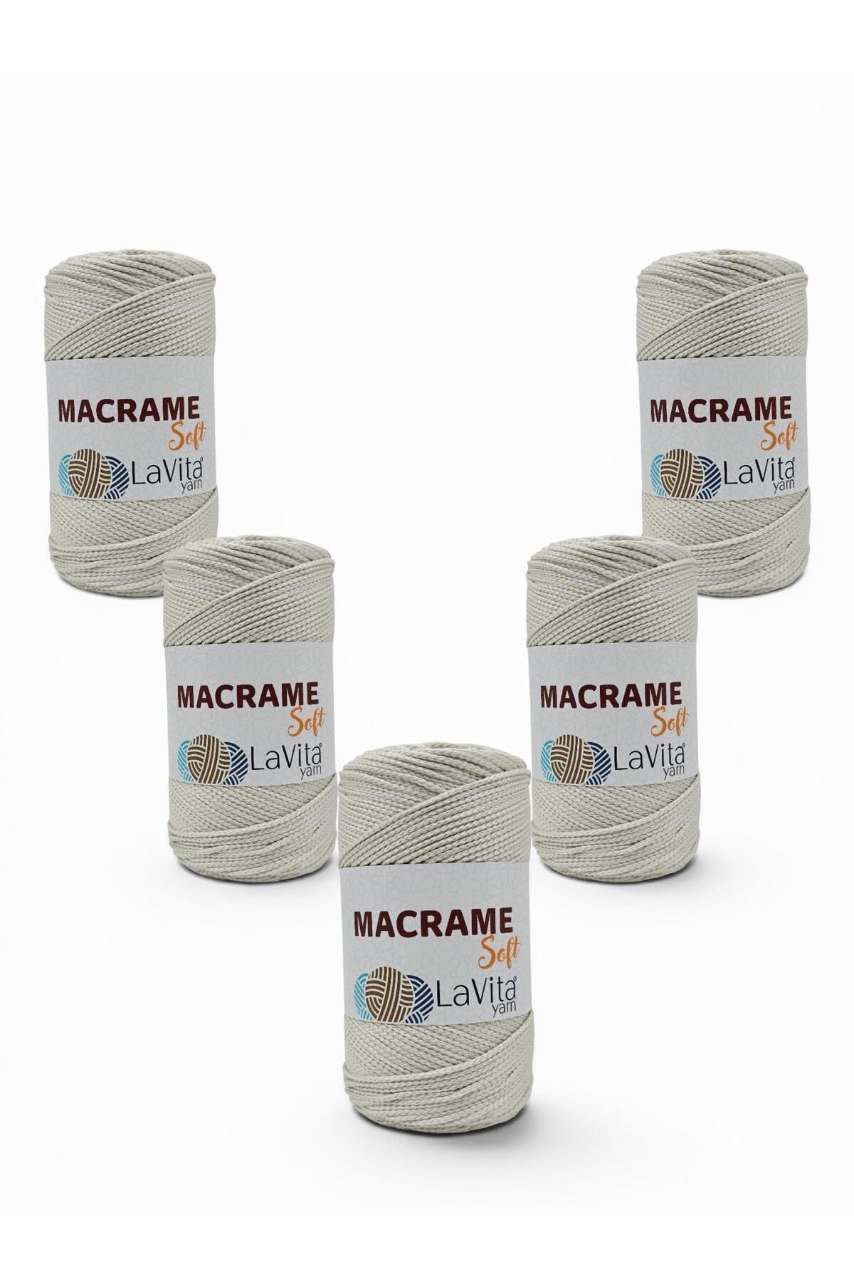 LaVita Macrame Soft El Örgü İpi %100 Polyester 1 KİLOGRAM 5 ADET (1047 KREM)