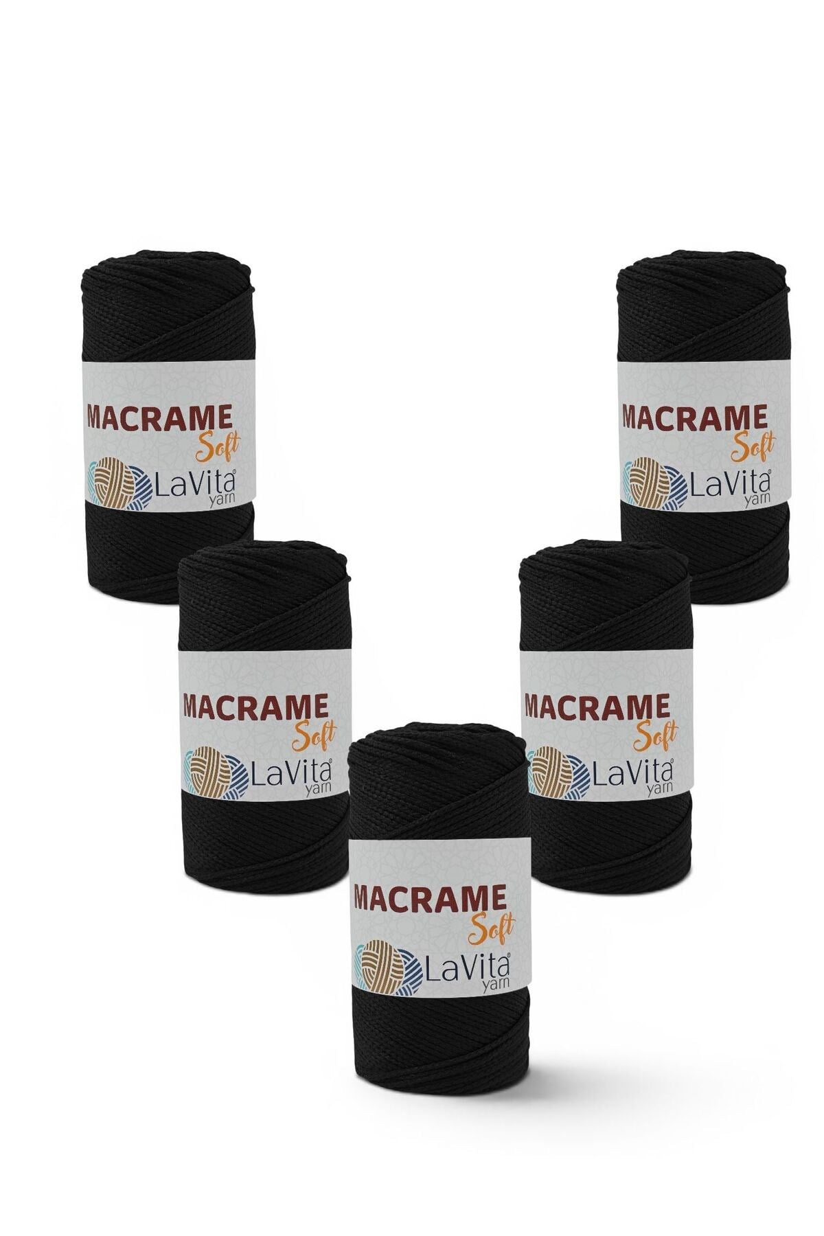 LaVita Macrame Soft El Örgü İpi %100 Polyester 1 KİLOGRAM 5 ADET (6500 SİYAH)