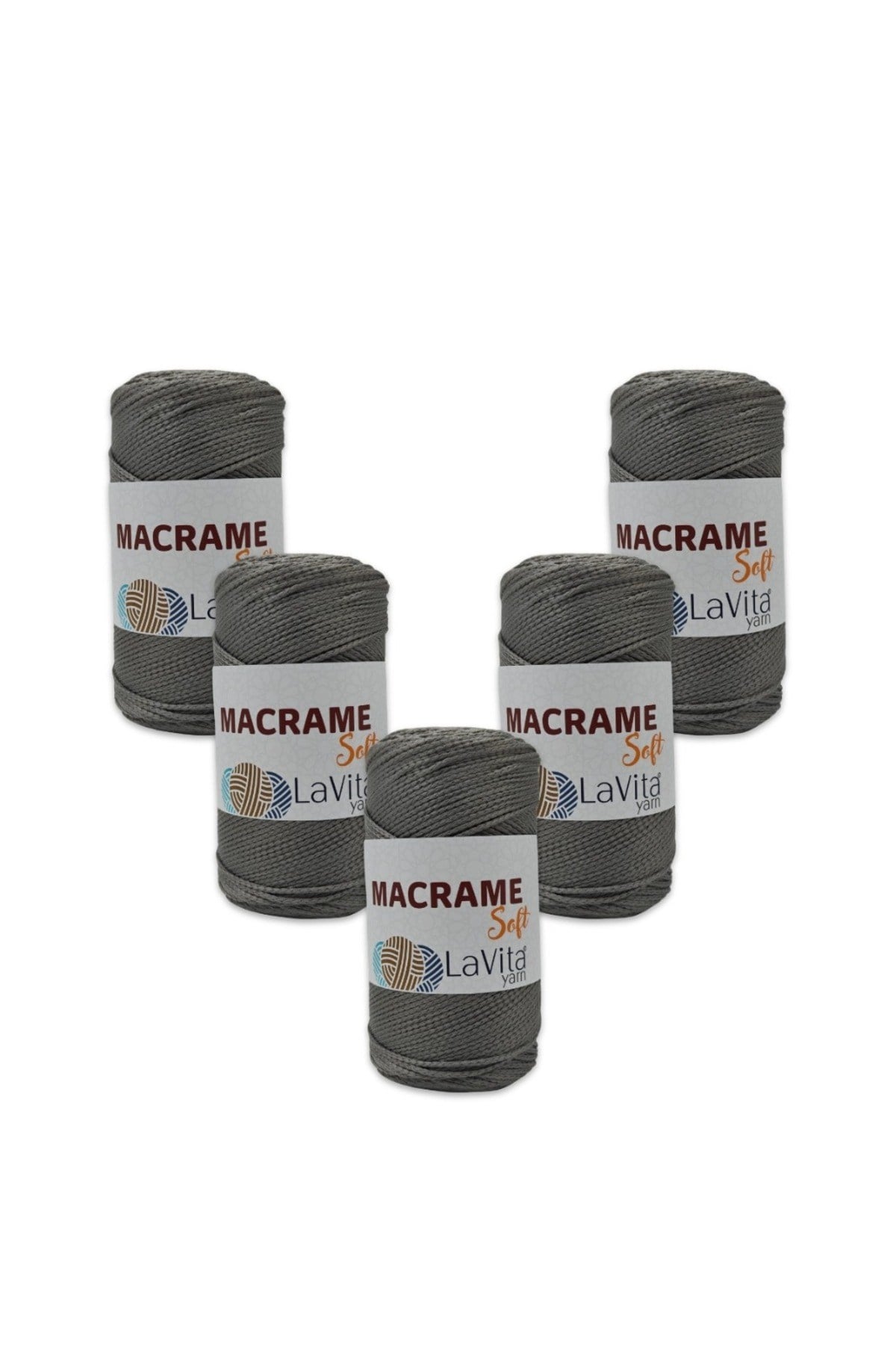 LaVita Macrame Soft El Örgü İpi %100 Polyester 1 KİLOGRAM 5 ADET (6041 GRİ)