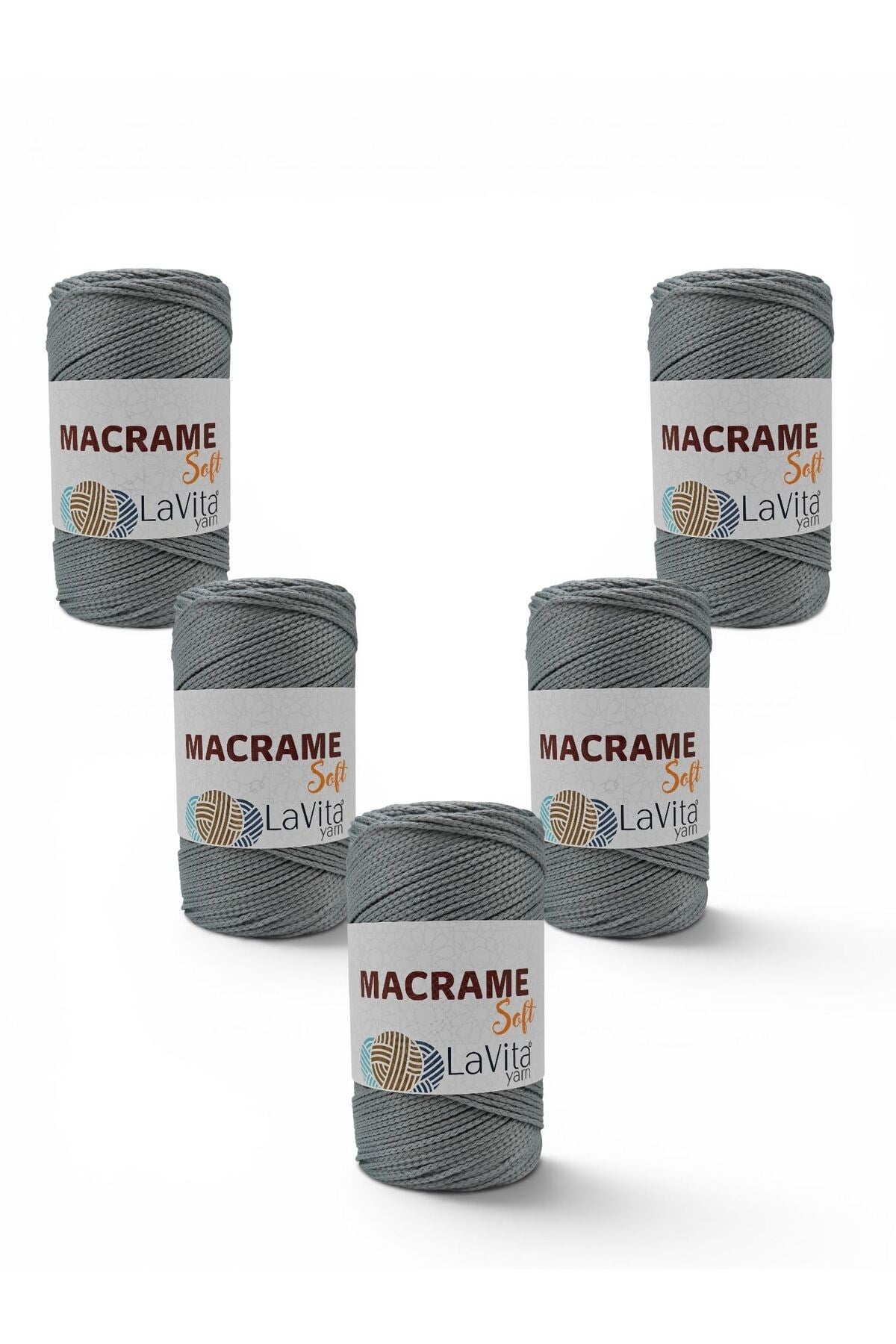 LaVita Macrame Soft El Örgü İpi %100 Polyester 1 KİLOGRAM 5 ADET (5218 GRİ)
