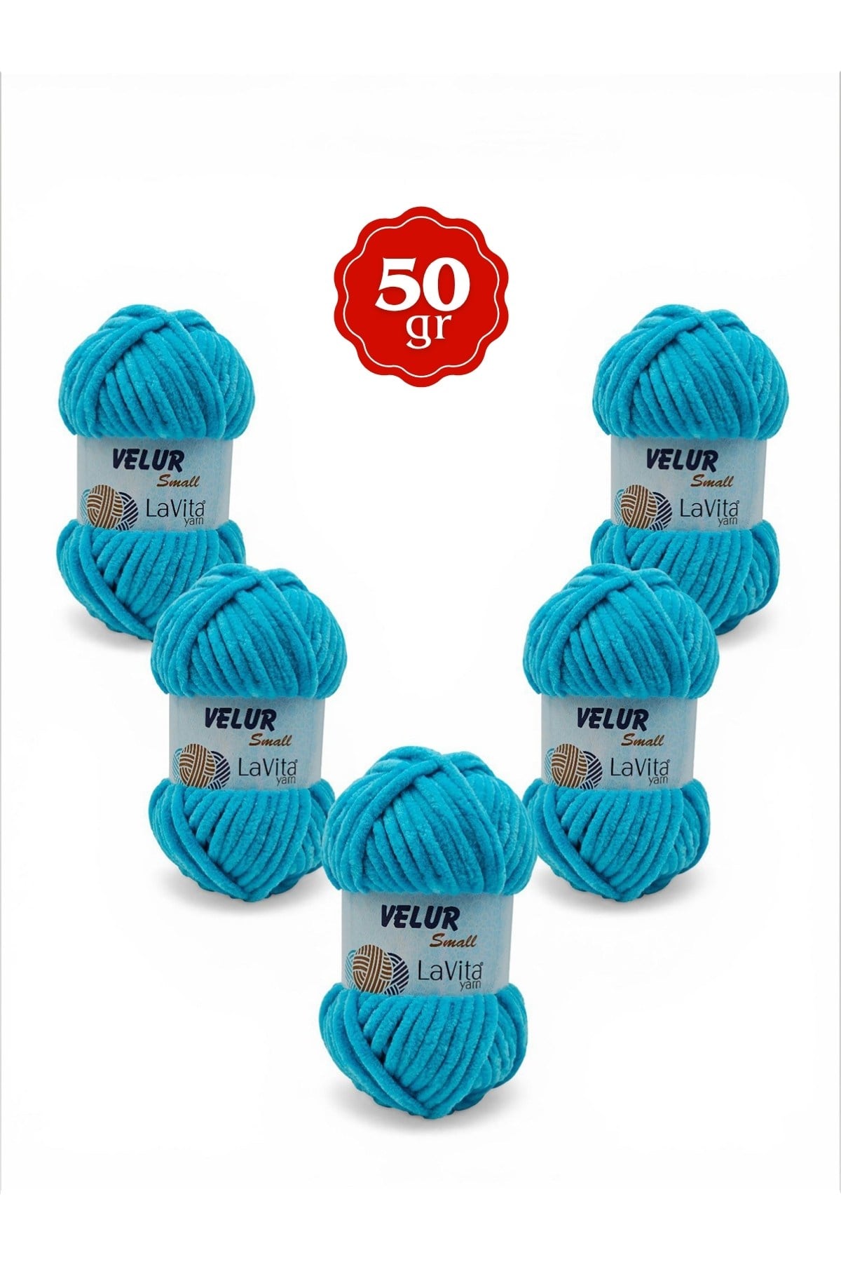 LaVita Velur Small Kadife El Örgü İpi %100 Polyester 250gr 5 ADET (5801 TURKUAZ)