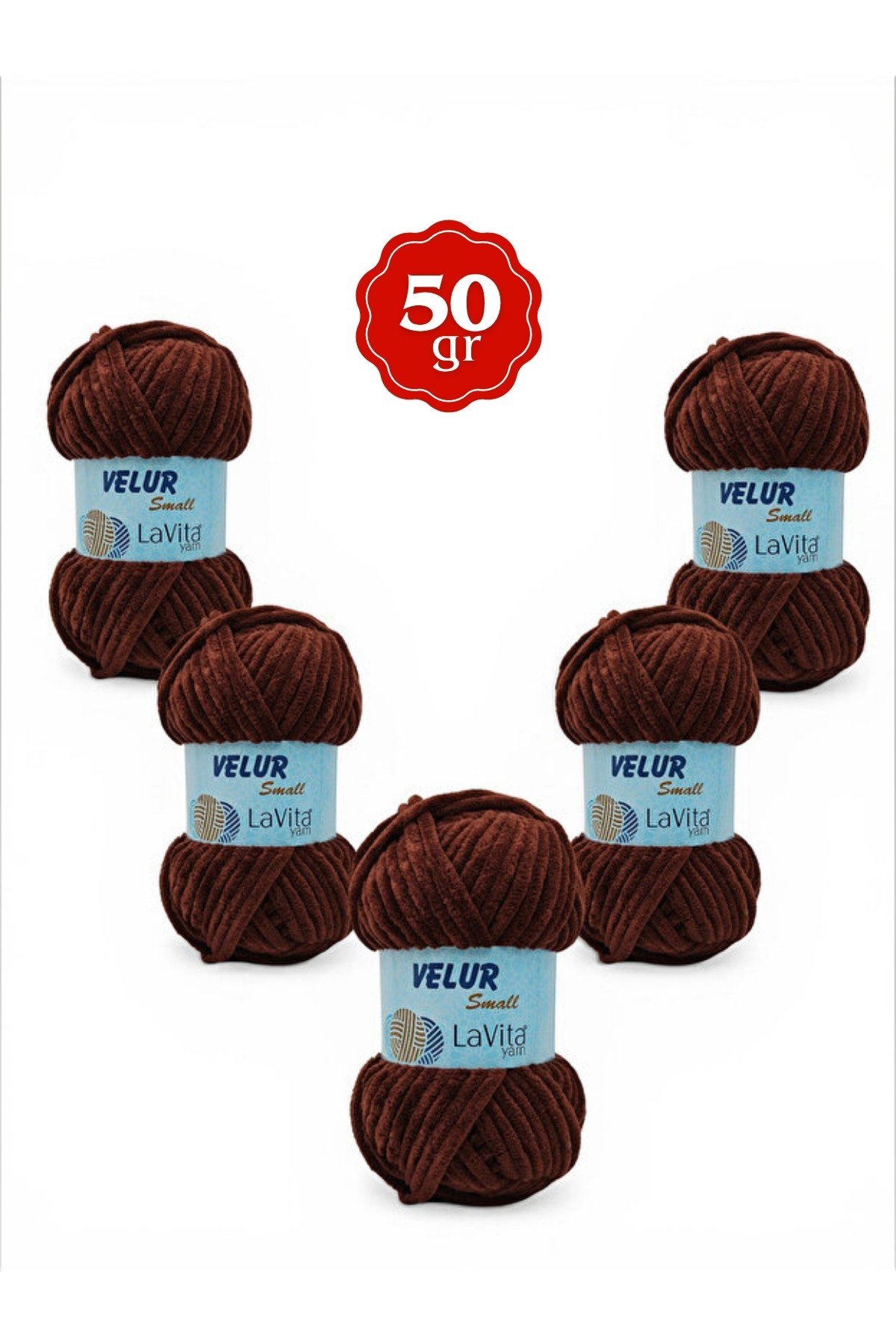 LaVita Velur Small Kadife El Örgü İpi %100 Polyester 250gr 5 ADET (7203 KAHVE)