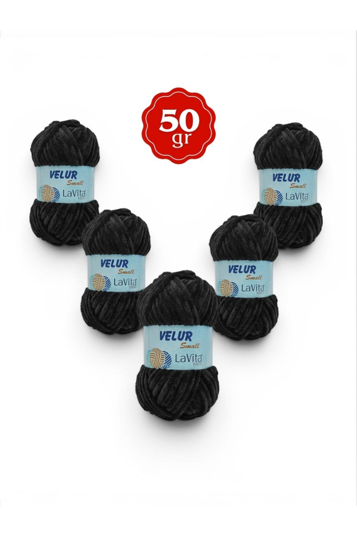 LaVita Velur Small Kadife El Örgü İpi %100 Polyester 250gr 5 ADET (6500 SİYAH)