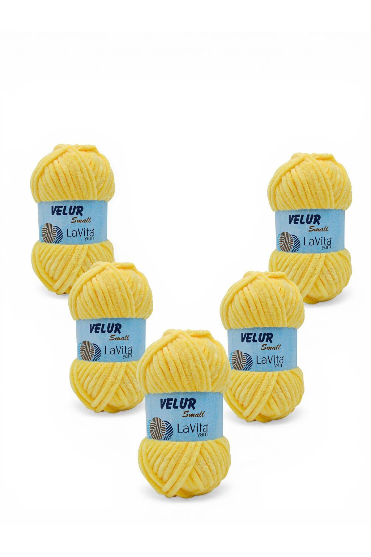 LaVita Velur Small Kadife El Örgü İpi %100 Polyester 250gr 5 ADET (2026 K.SARI)