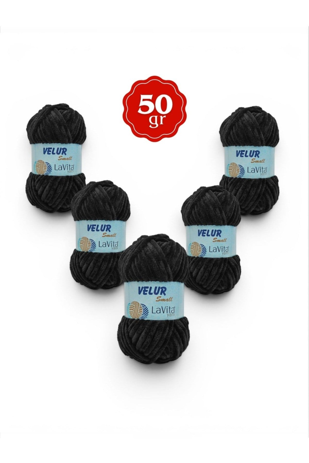 LaVita Velur Small Kadife El Örgü İpi %100 Polyester 250gr 5 ADET (6500 SİYAH)