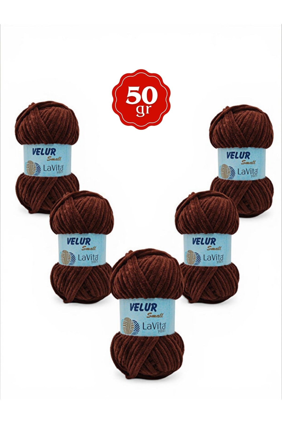 LaVita Velur Small Kadife El Örgü İpi %100 Polyester 250gr 5 ADET (7203 KAHVE)