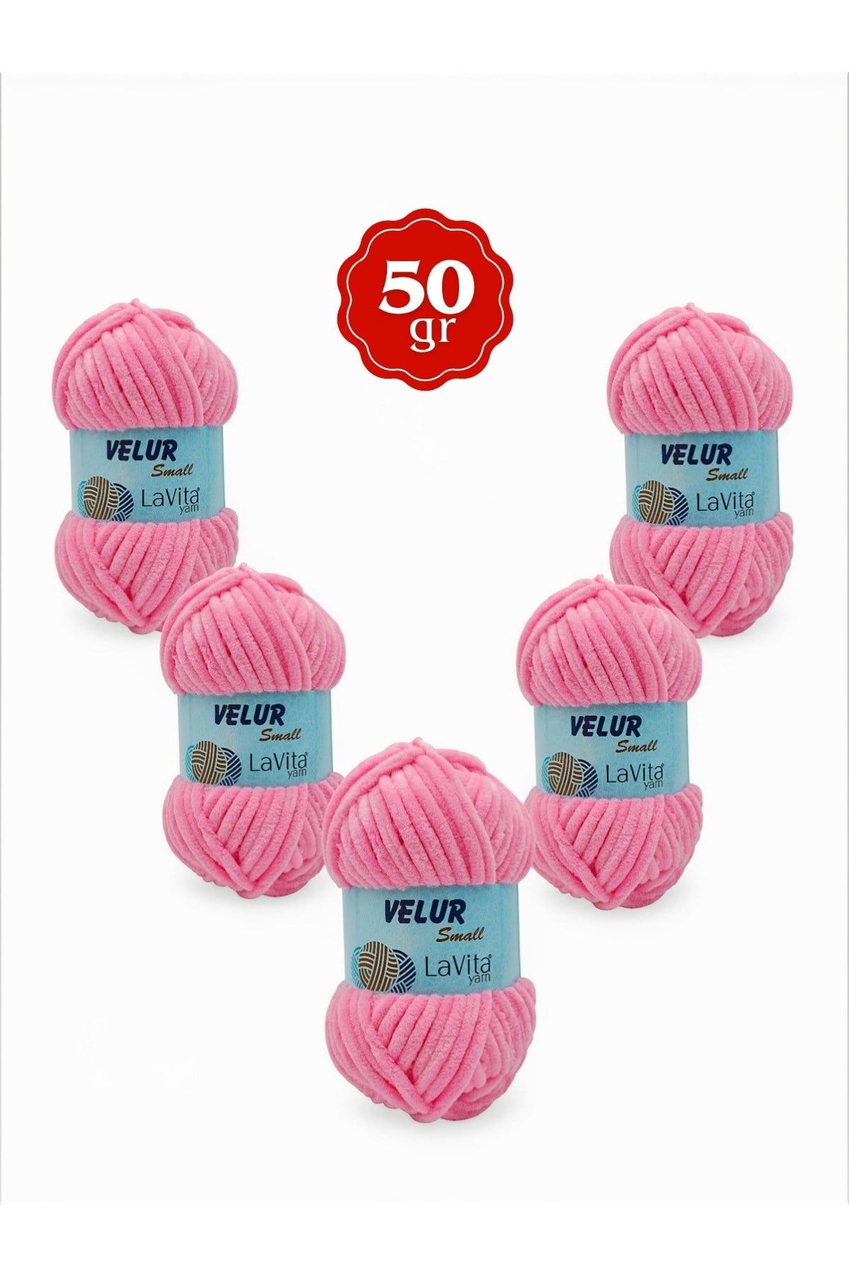 LaVita Velur Small Kadife El Örgü İpi %100 Polyester 250gr 5 ADET (4017 ŞEKER PEMBE)