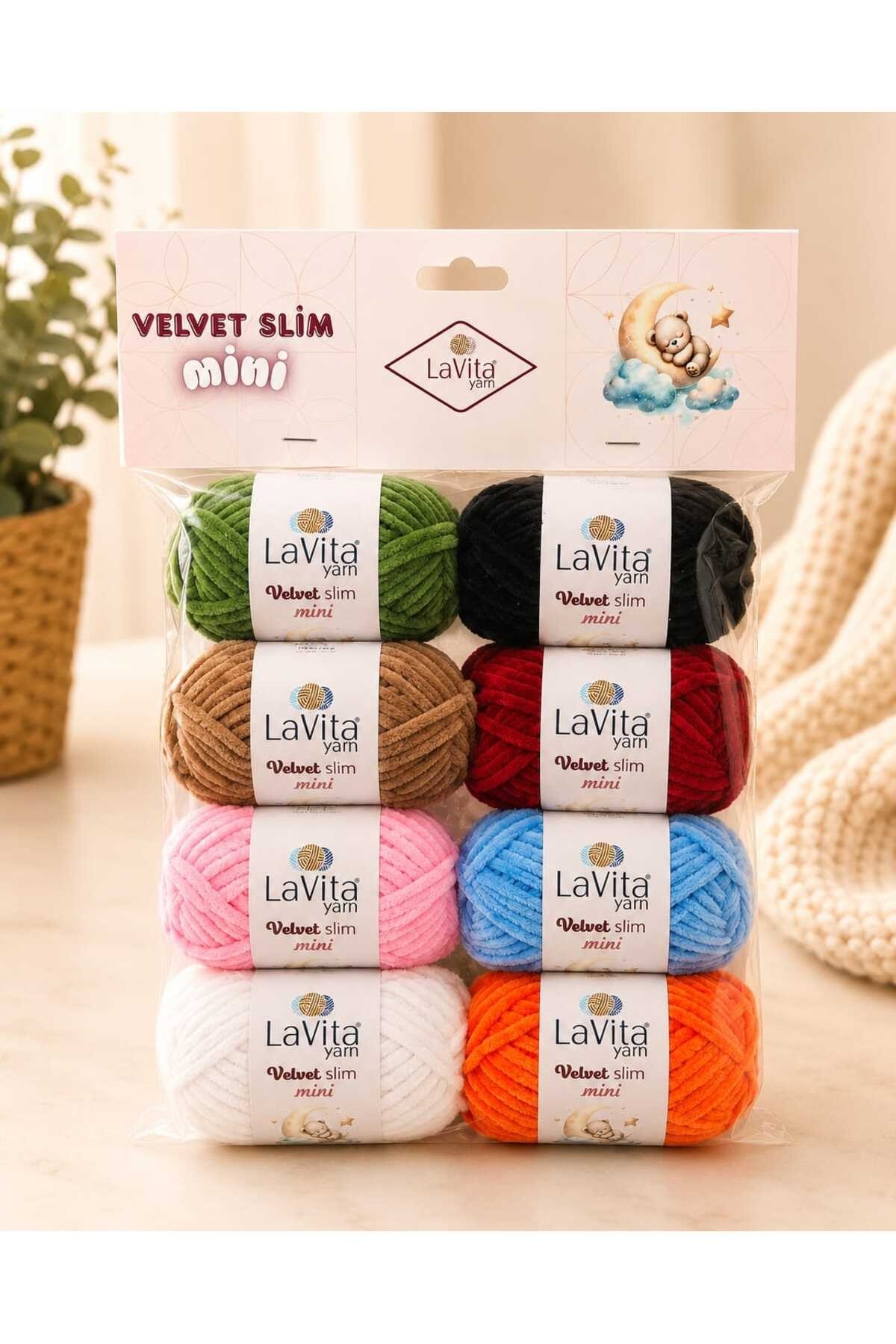LaVita Velvet Slim Mini Kadife El Örgü İpi %100 Polyester 8 ADET 200 GR PAKETLİ (1. PAKET)